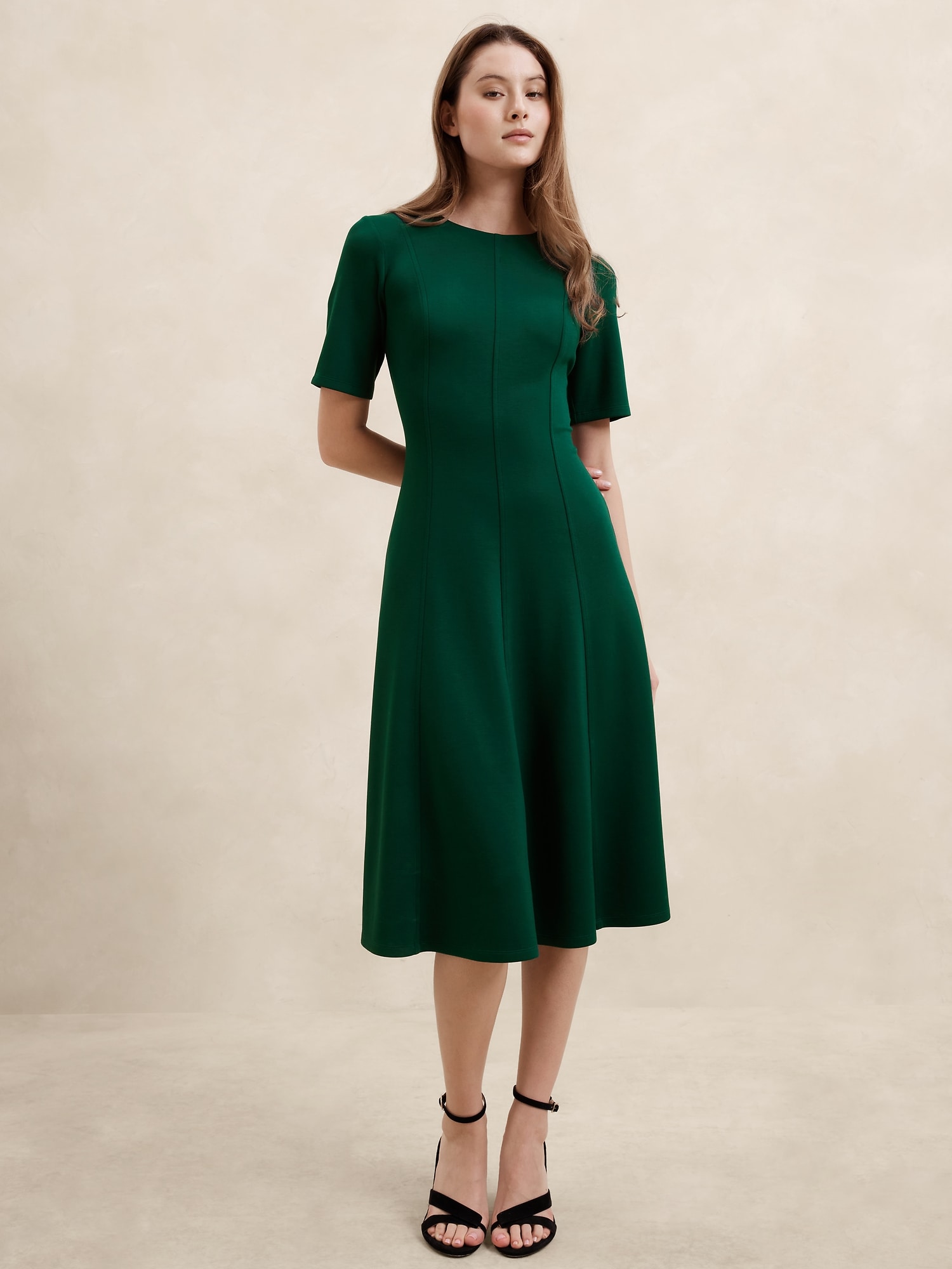 Soft Touch Scuba Seamed Midi Dress