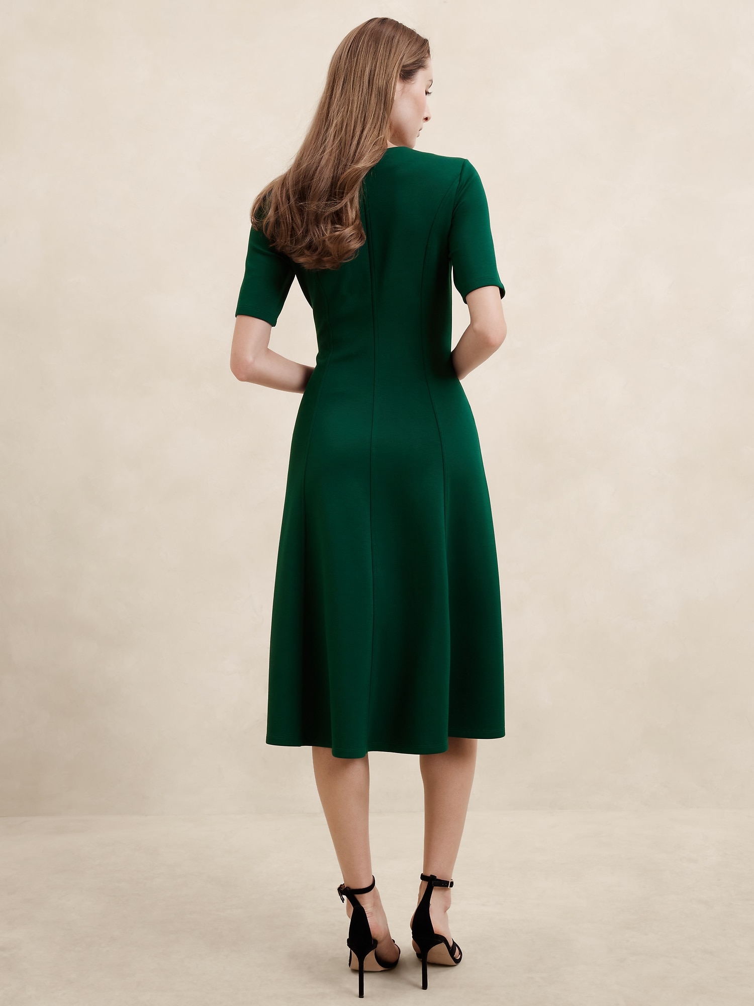 Soft Touch Scuba Seamed Midi Dress