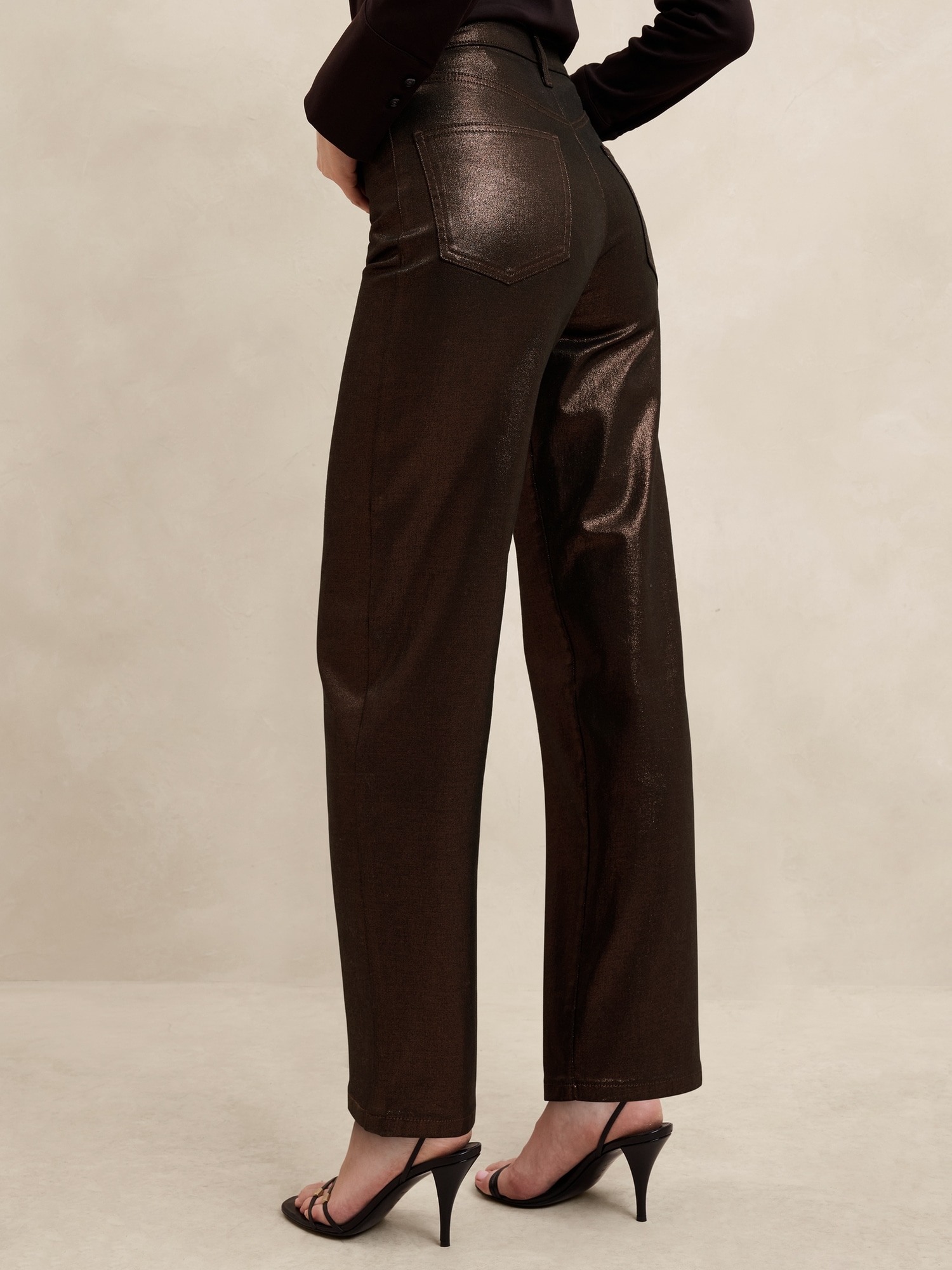 High-Rise Metallic Straight Jean