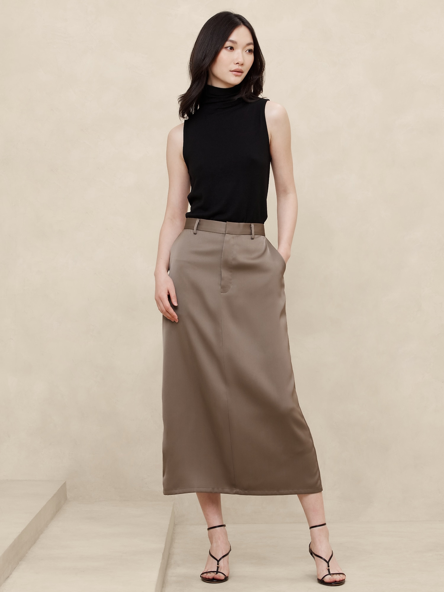 Satin Column Maxi Skirt