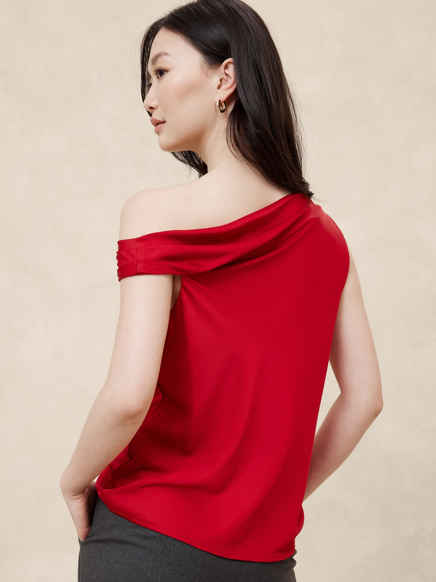 Off-Shoulder Satin Blouse