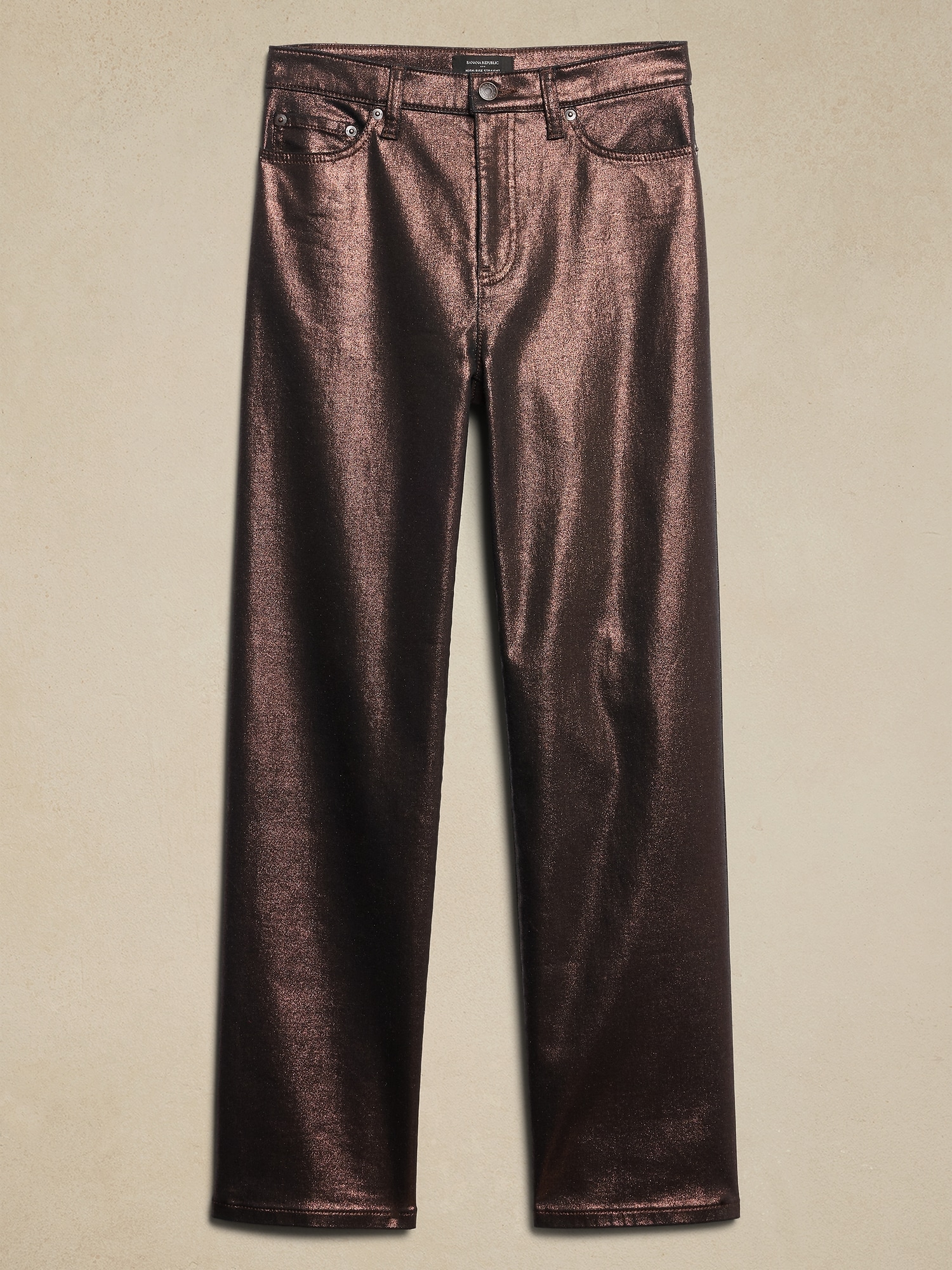 High-Rise Metallic Straight Jean