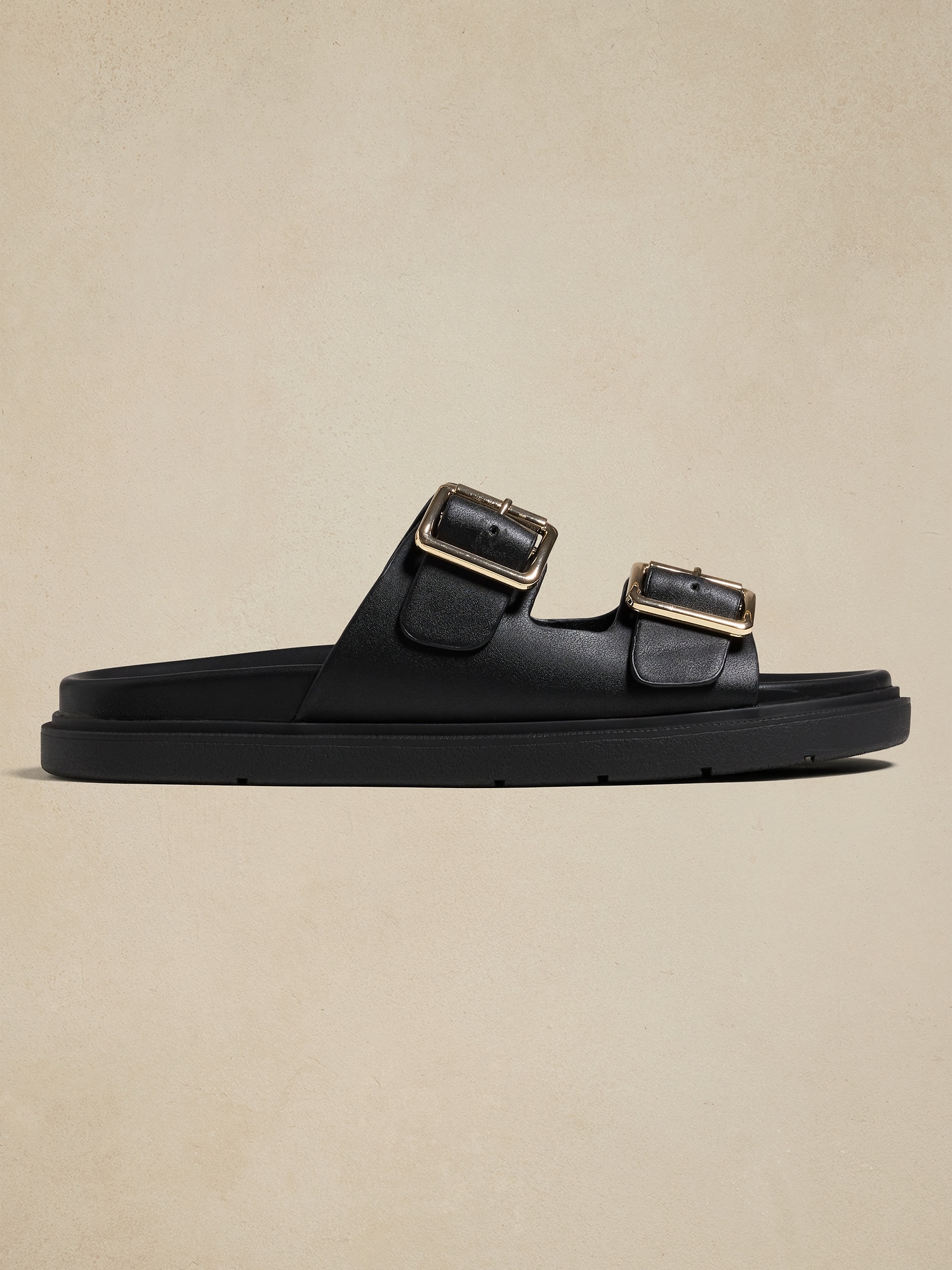 Double Strap Buckle Sandal - Black