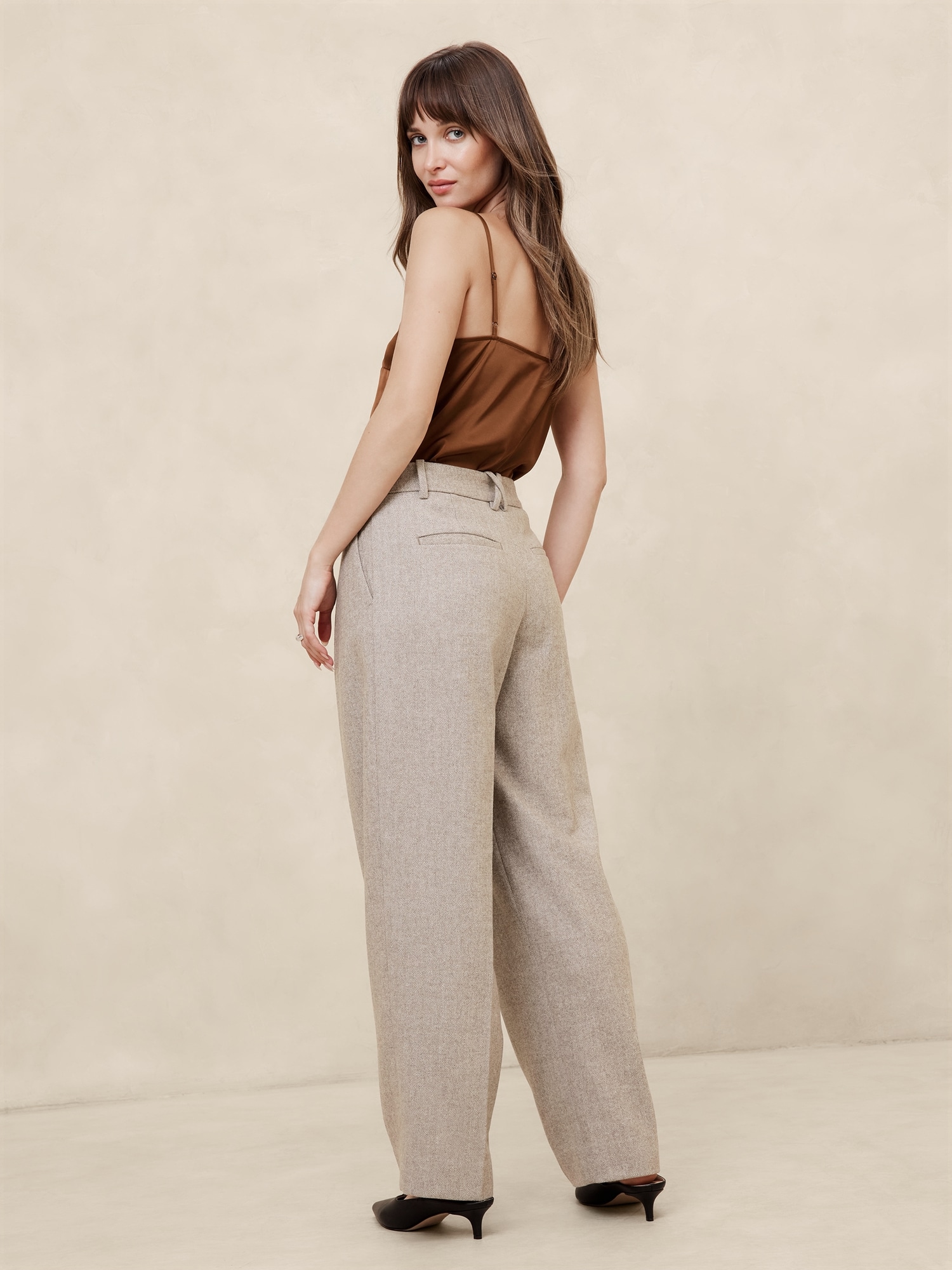 Straight Wool-Blend Herringbone Trouser