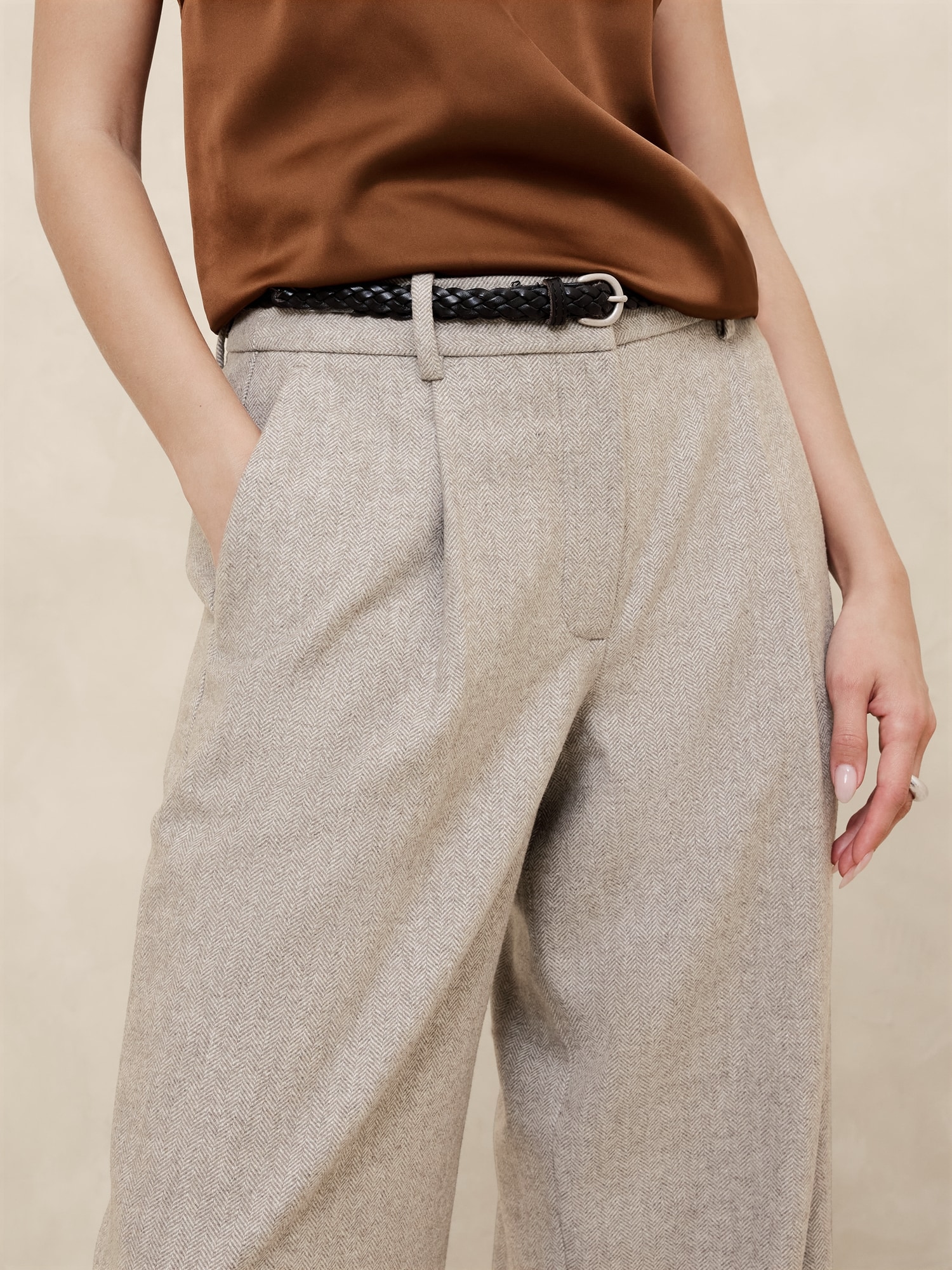 Straight Wool-Blend Herringbone Trouser