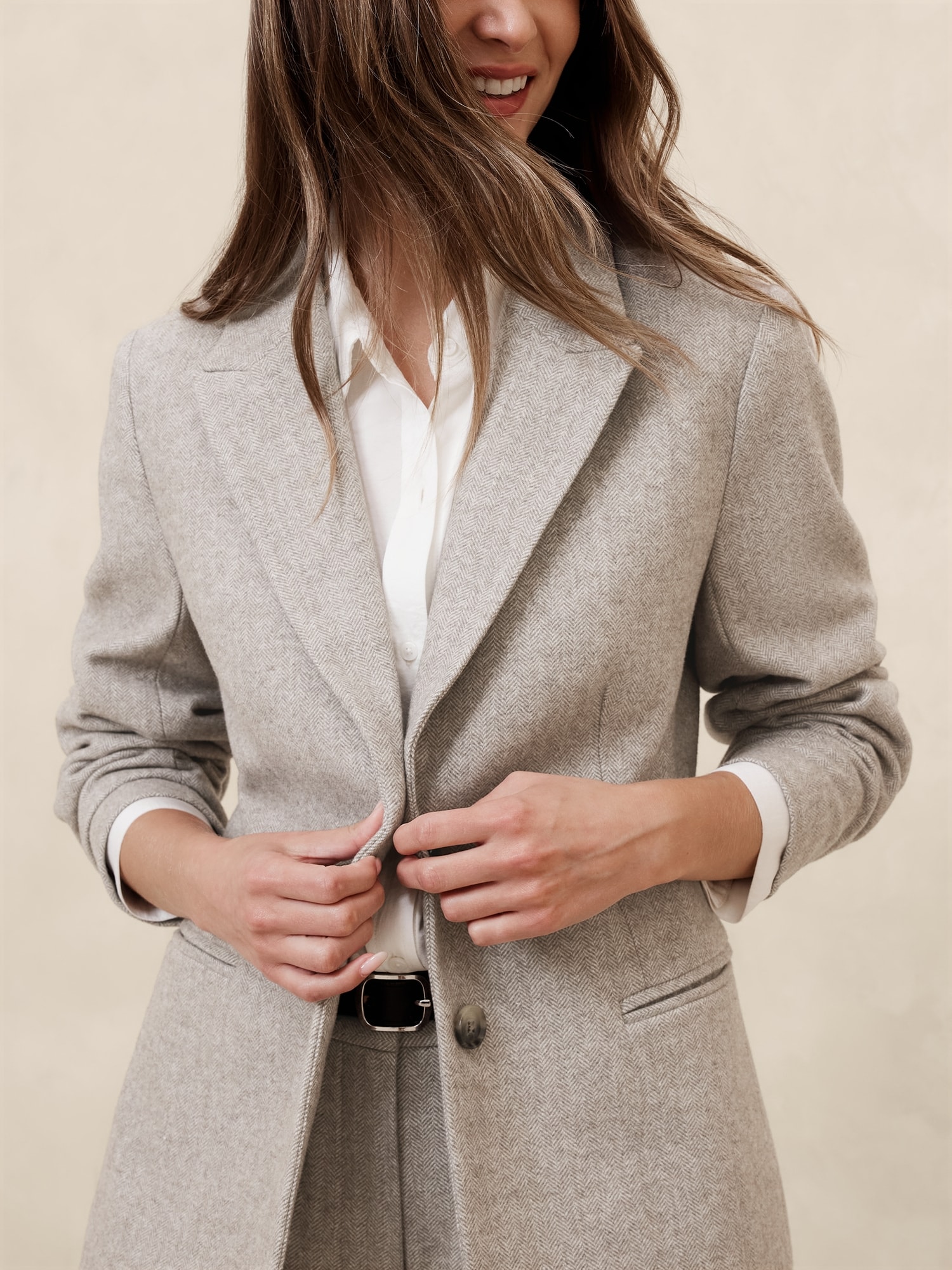 Wool-Blend Herringbone Blazer