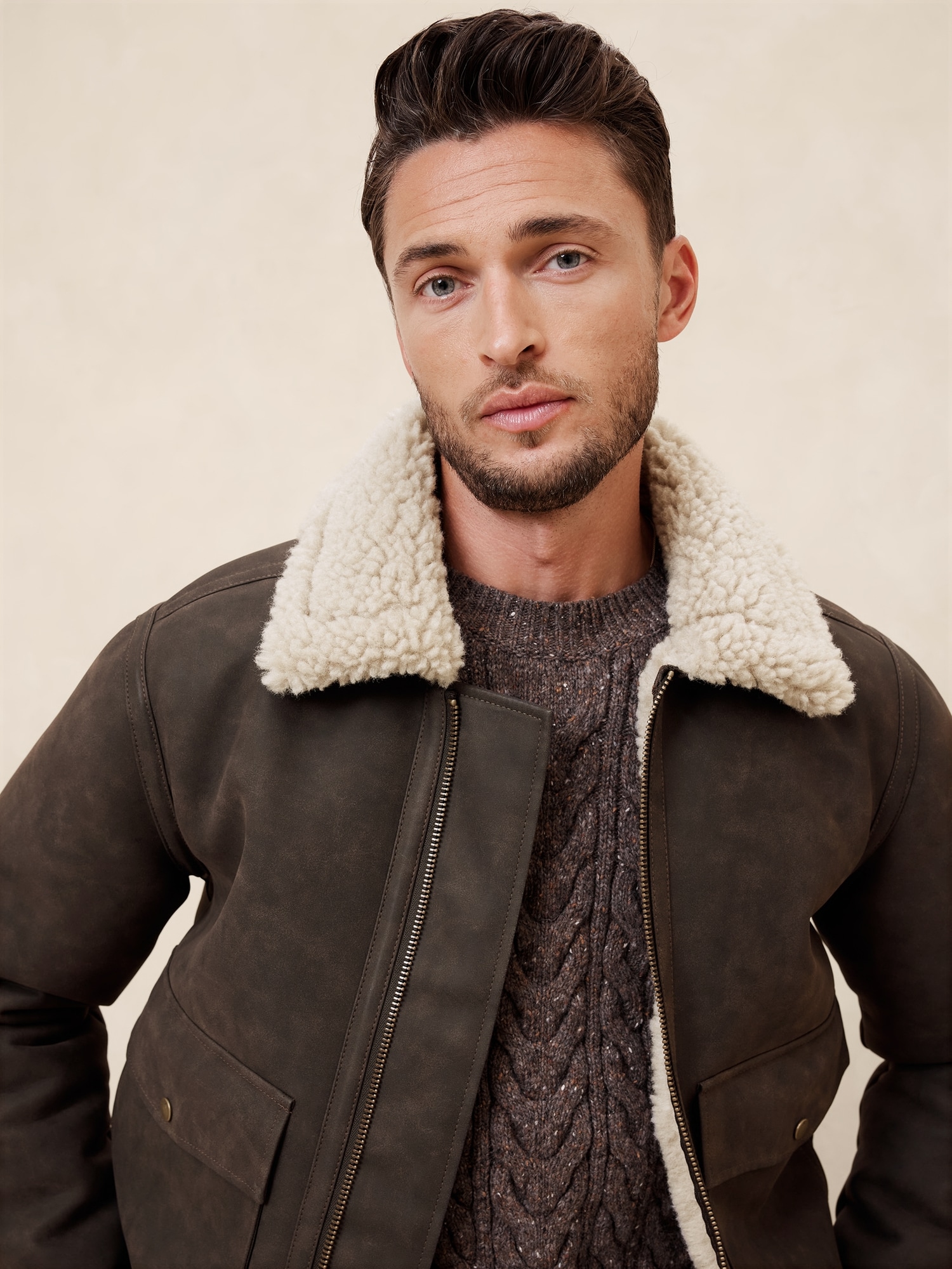 Vegan Leather Shearling Aviator Jacket Banana Republic Factory