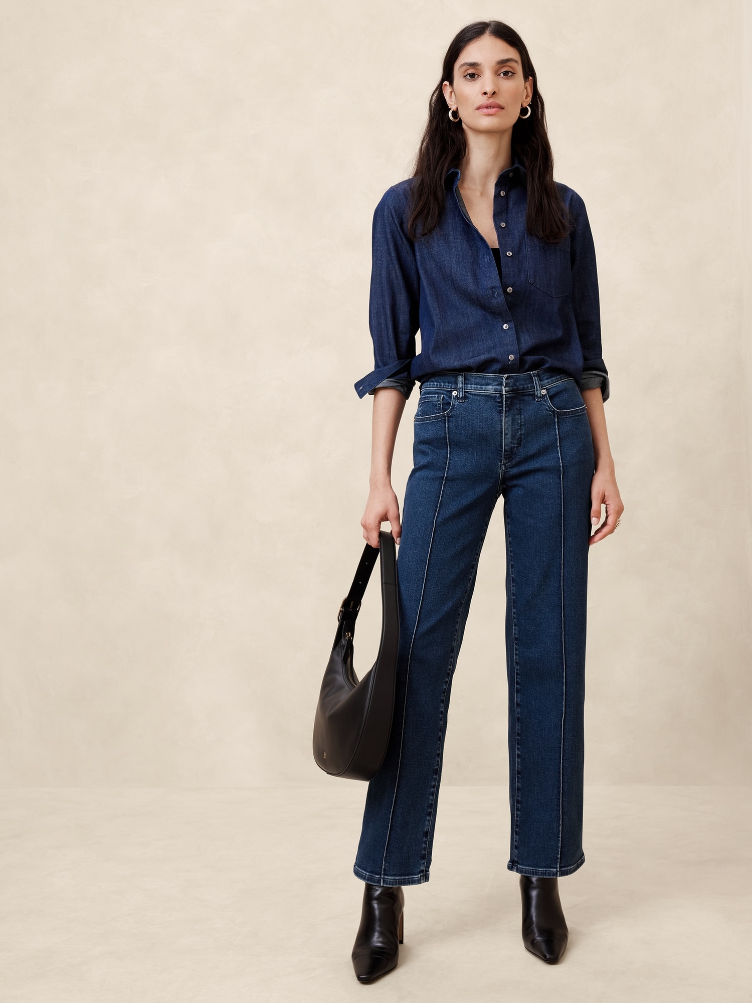 Mid-Rise Straight Pintuck Jean