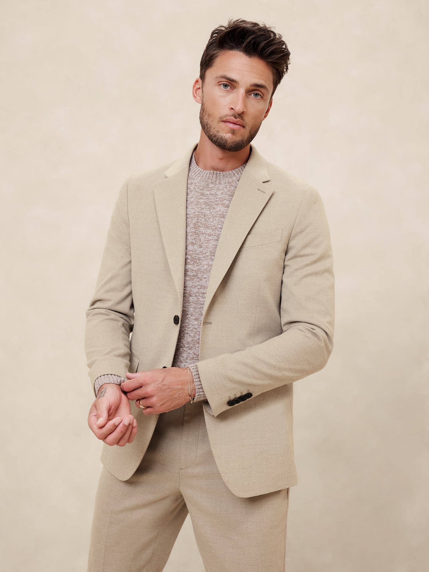 Tailored-Fit Flannel Suit Jacket