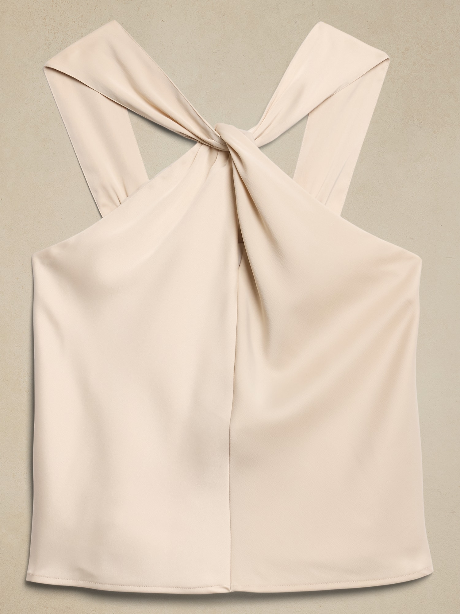 Silky Twist-Front Halter Blouse