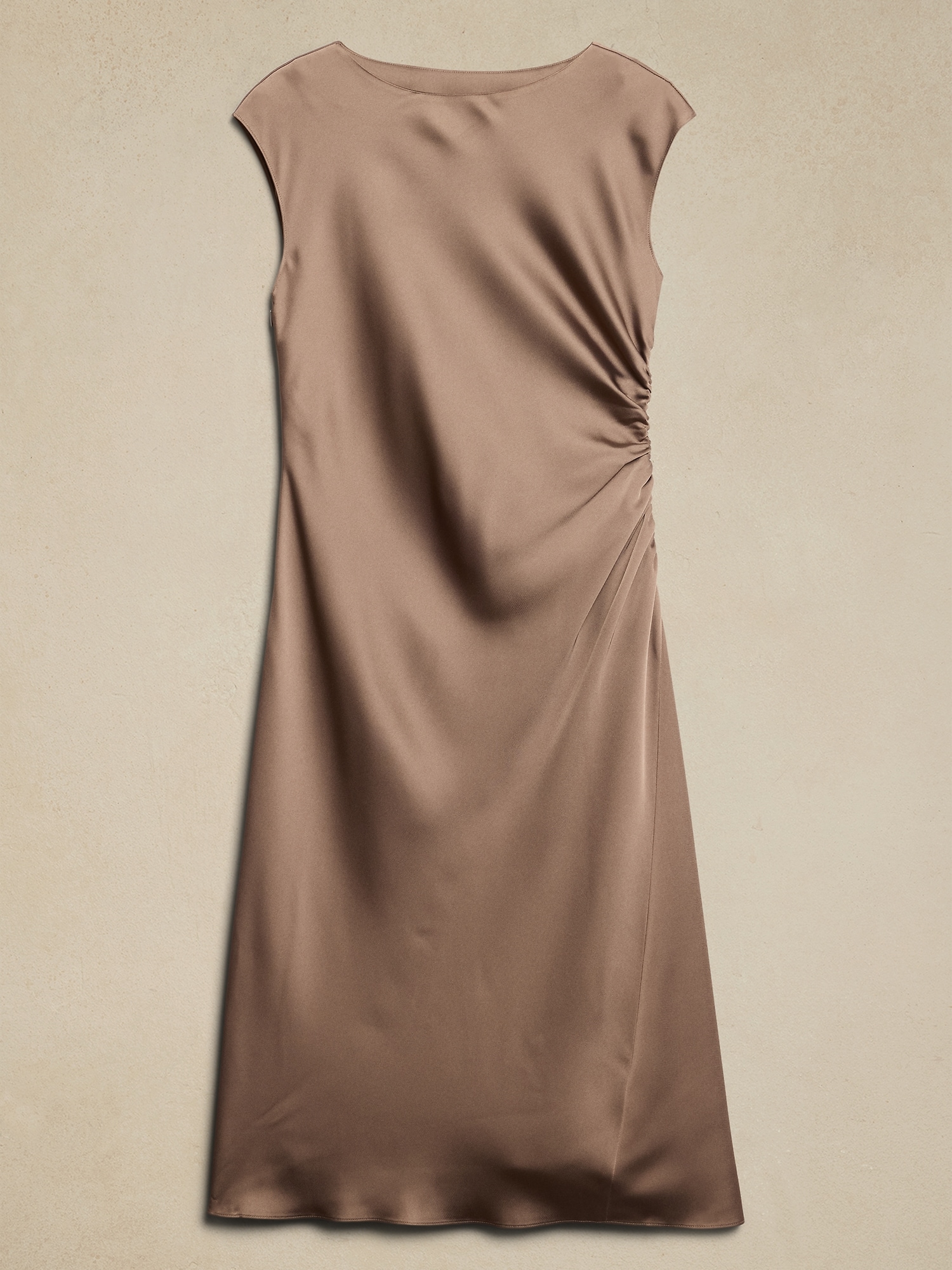 Shirred-Side Satin Midi Dress