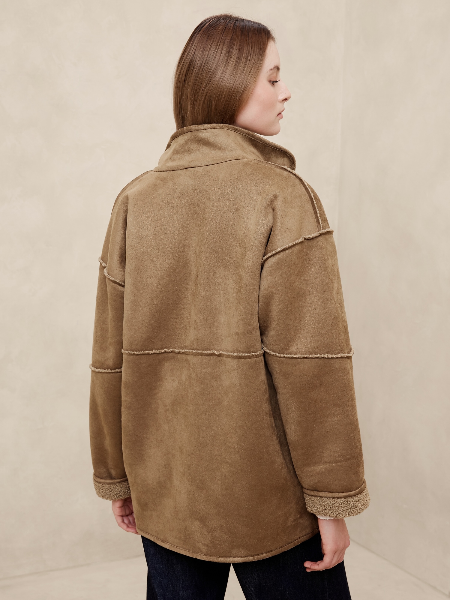 Reversible Vegan Suede Sherpa Jacket