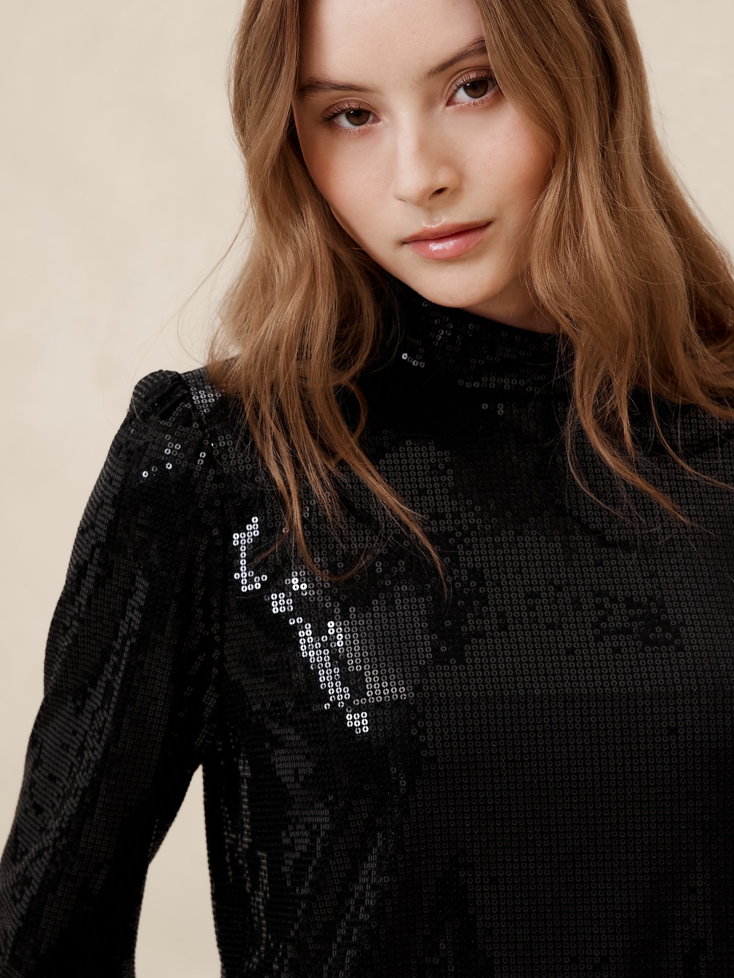 Mock-Neck Sequin Top