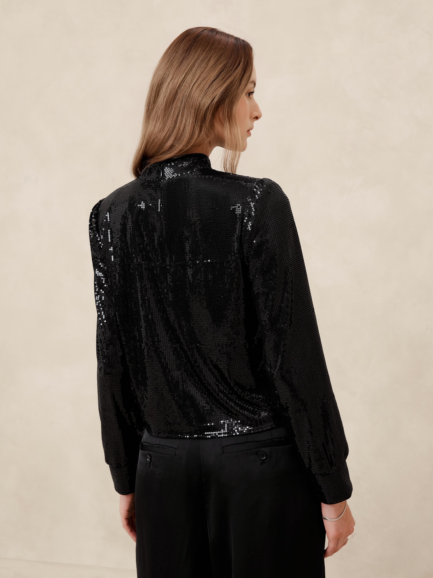 Mock-Neck Sequin Top