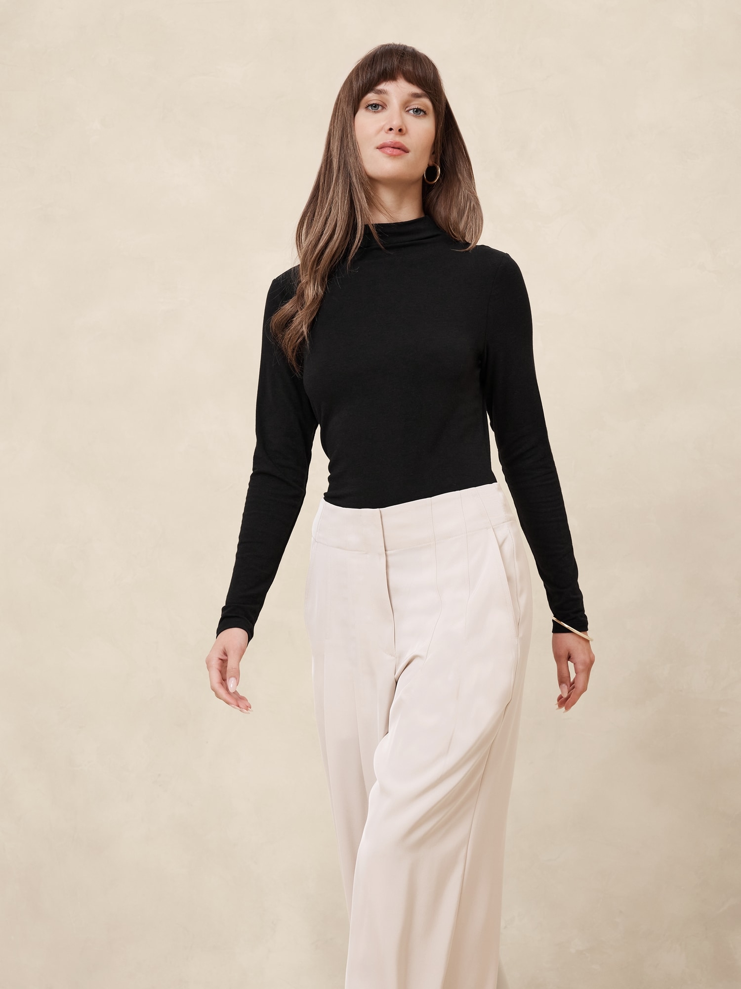 Tissue Rayon Mock-Neck Top