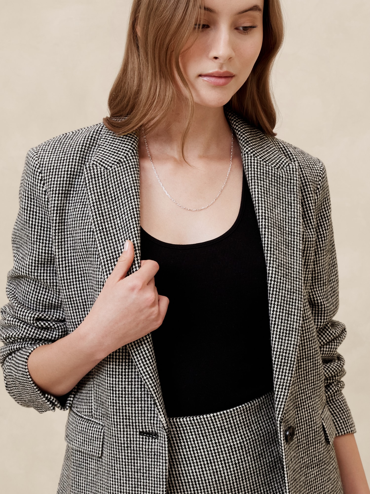 Wool-Blend Houndstooth Blazer