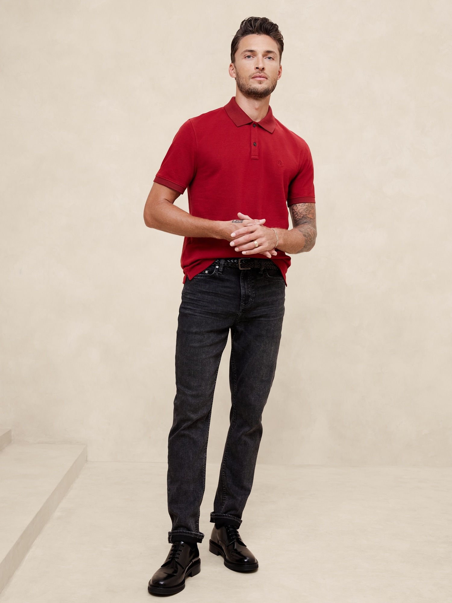 Cotton Monogram Pique Polo - Red