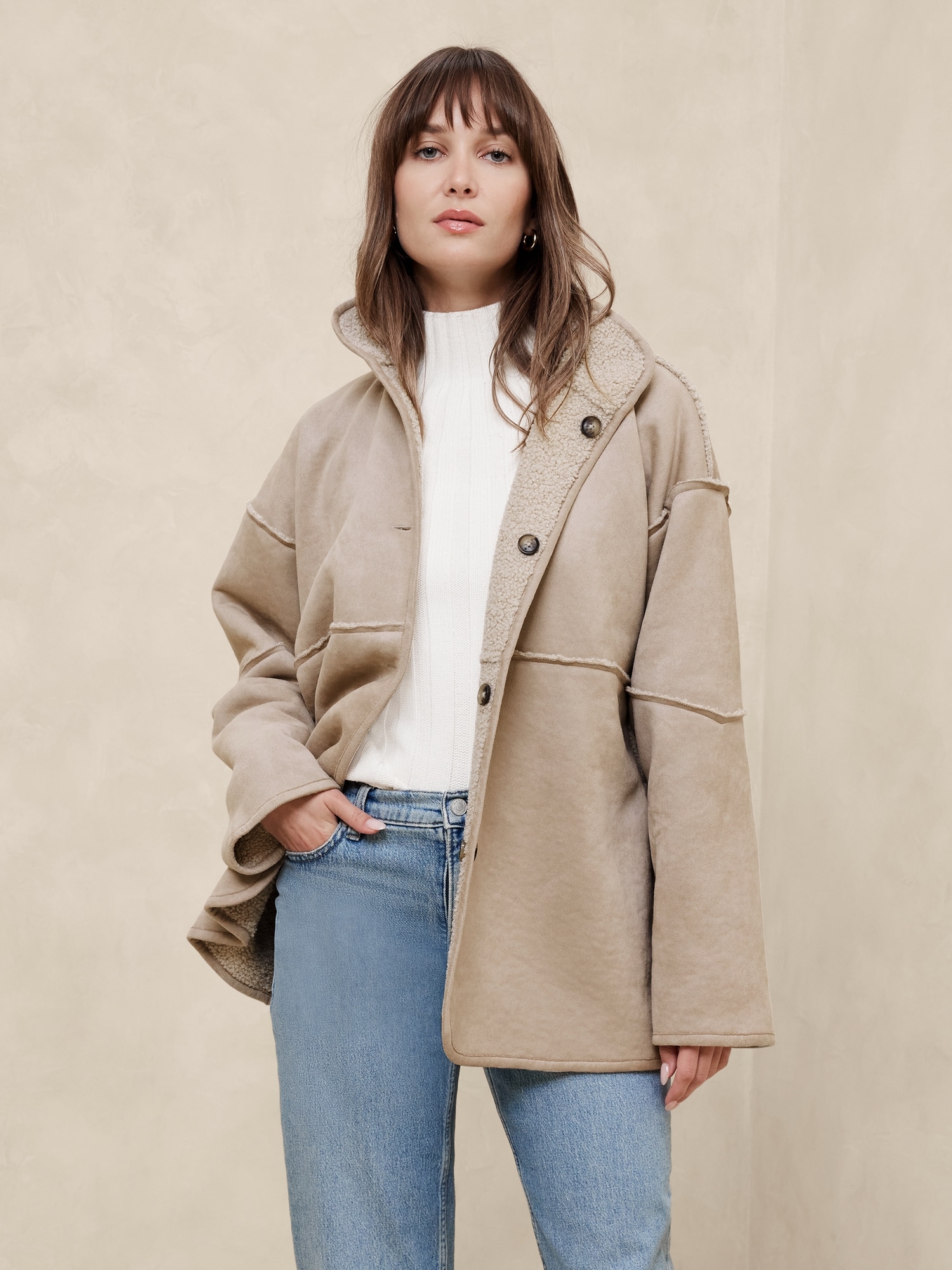 Reversible Vegan Suede Sherpa Jacket