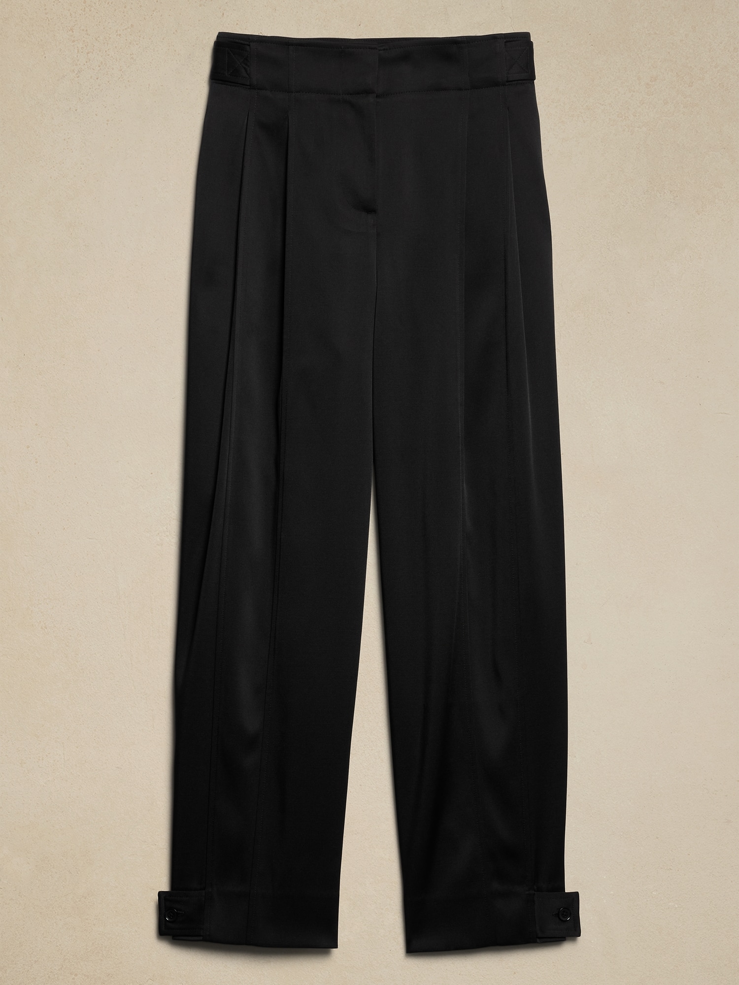 Satin Pleated Tab-Leg Pant