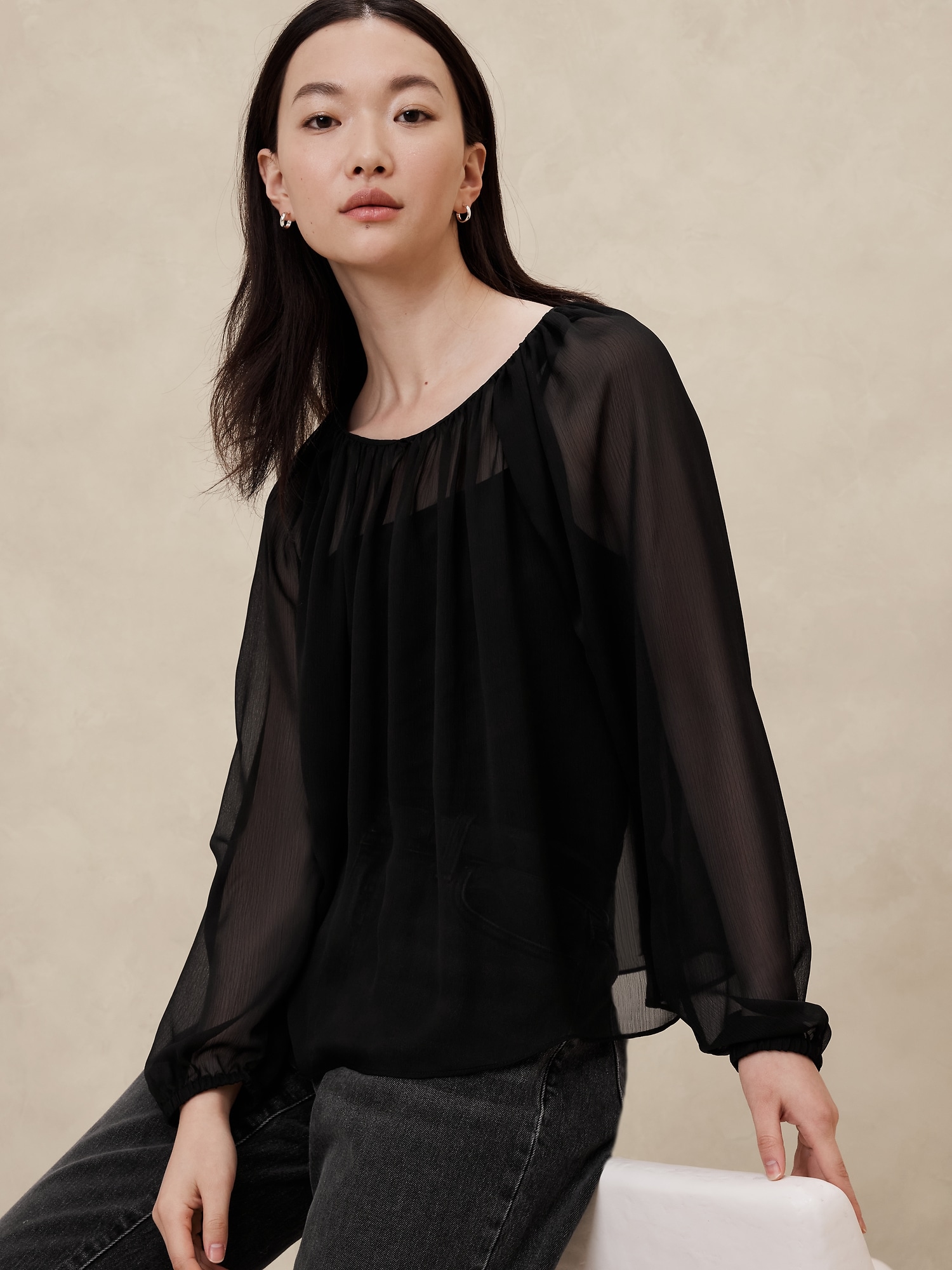 Chiffon Volume-Sleeve Blouse