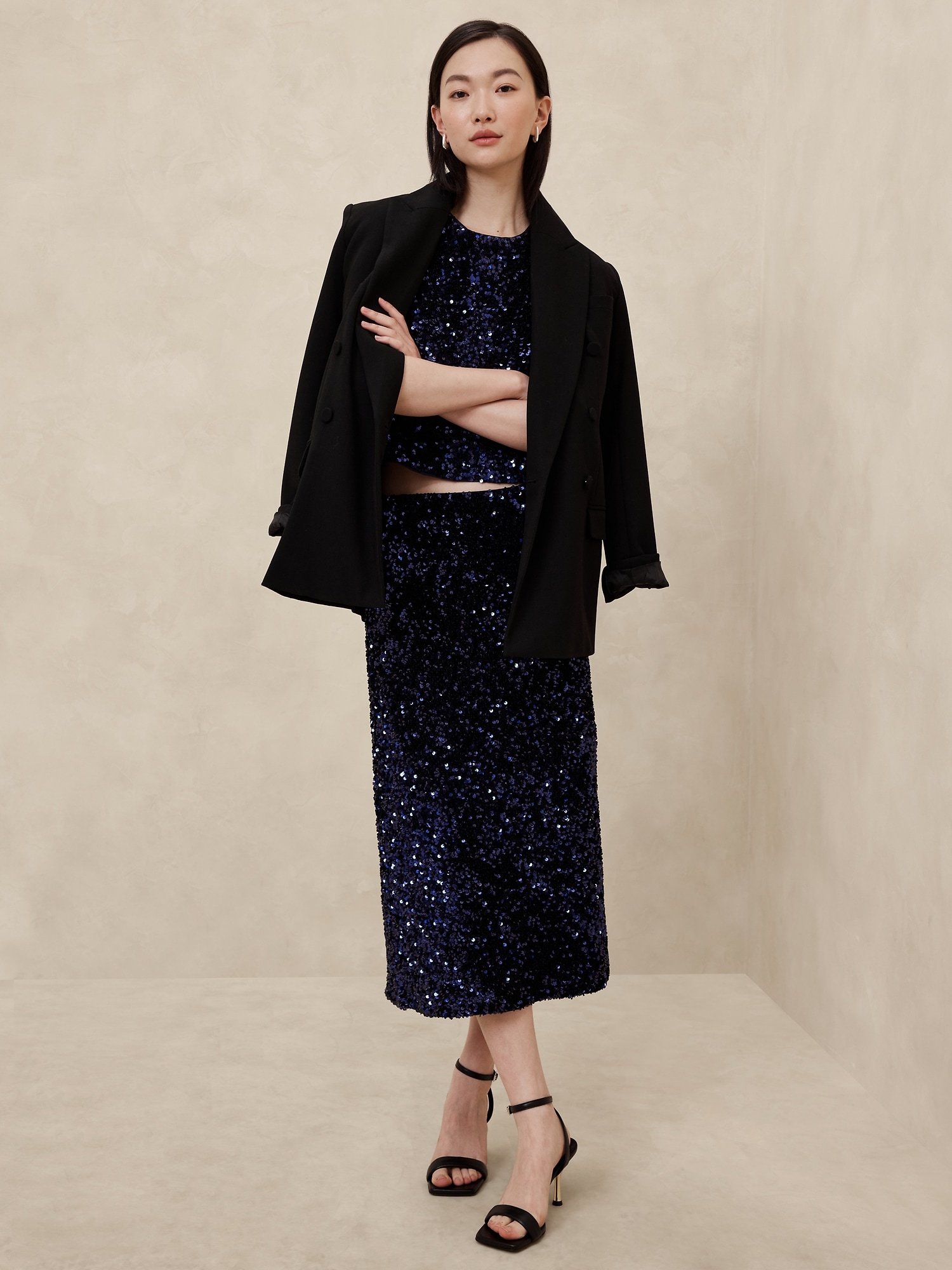 Sequin Midi Slip Skirt