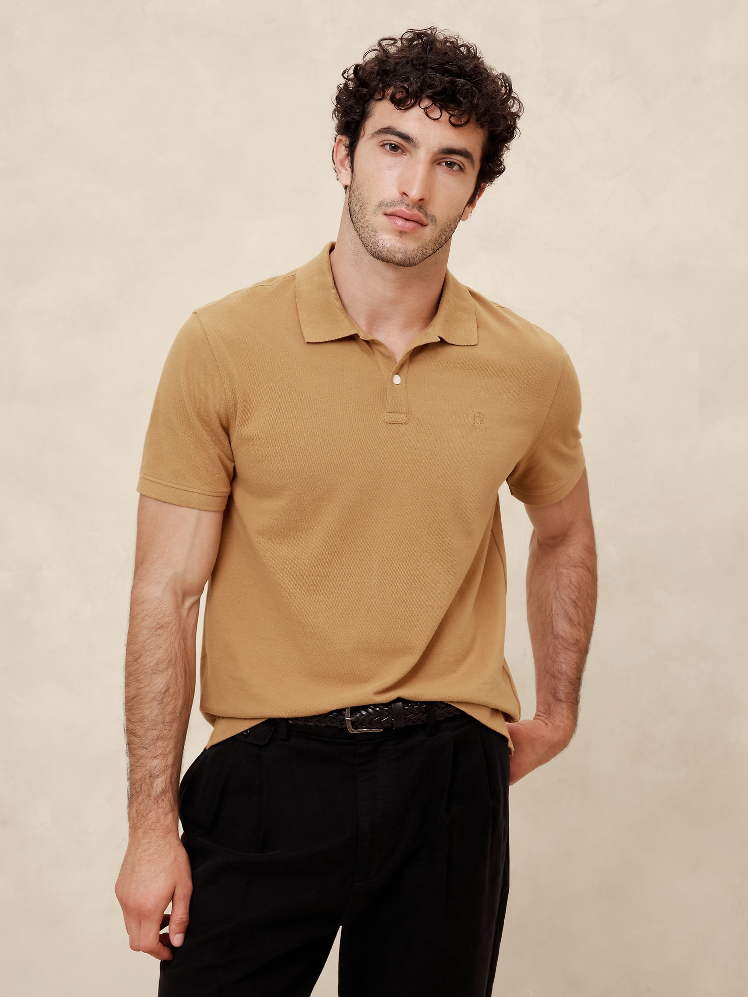 Cotton Monogram Pique Polo - Beige