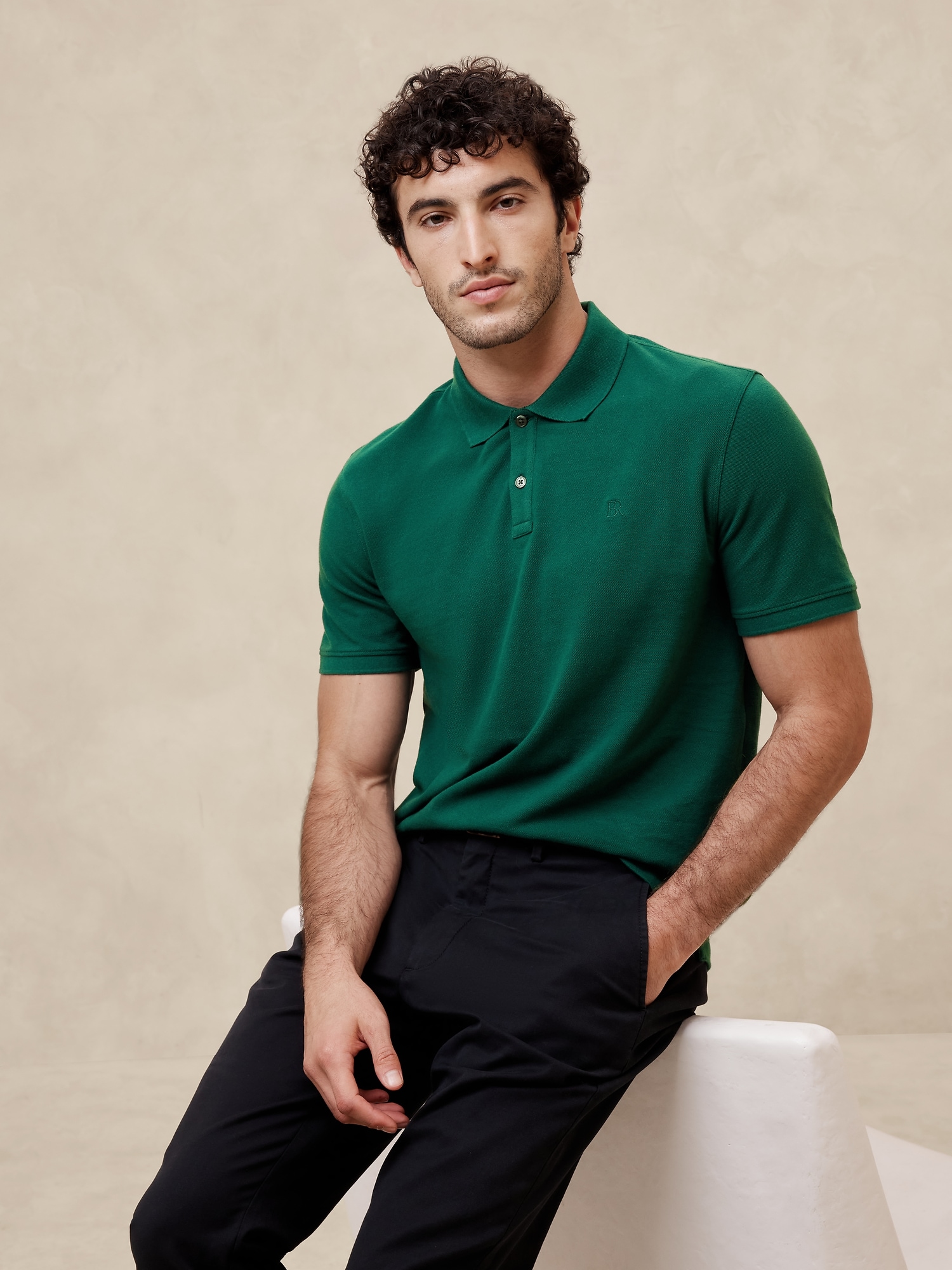 Cotton Monogram Pique Polo - Green