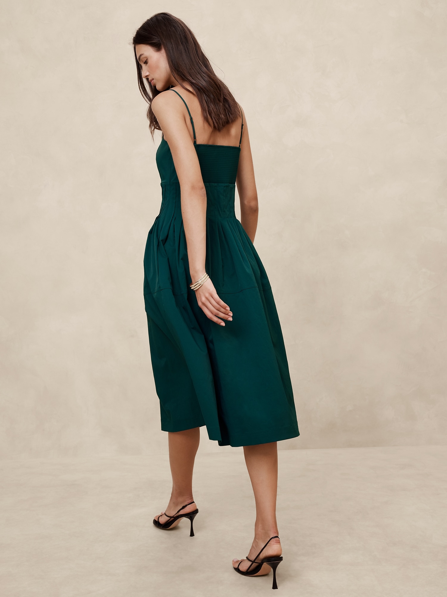 Pleated Taffeta Midi Dress