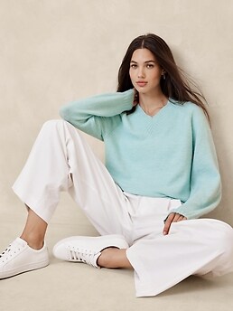A*A様 SUNSEA V-neck Sweater Madewell Alpaca Blend Sweater Women XL Deep V Neck Gradient