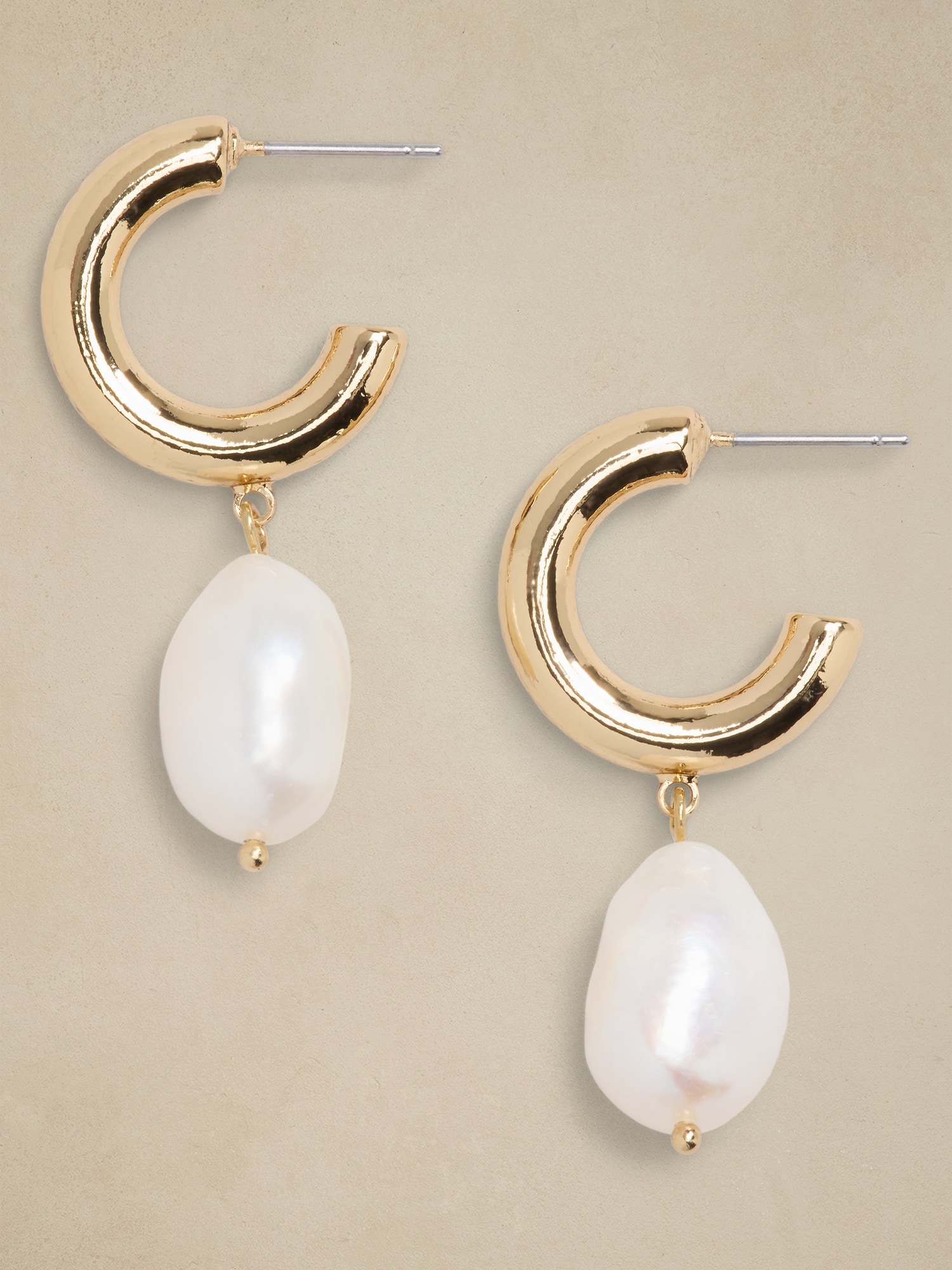 Half Hoop Pearl Drop Earrings