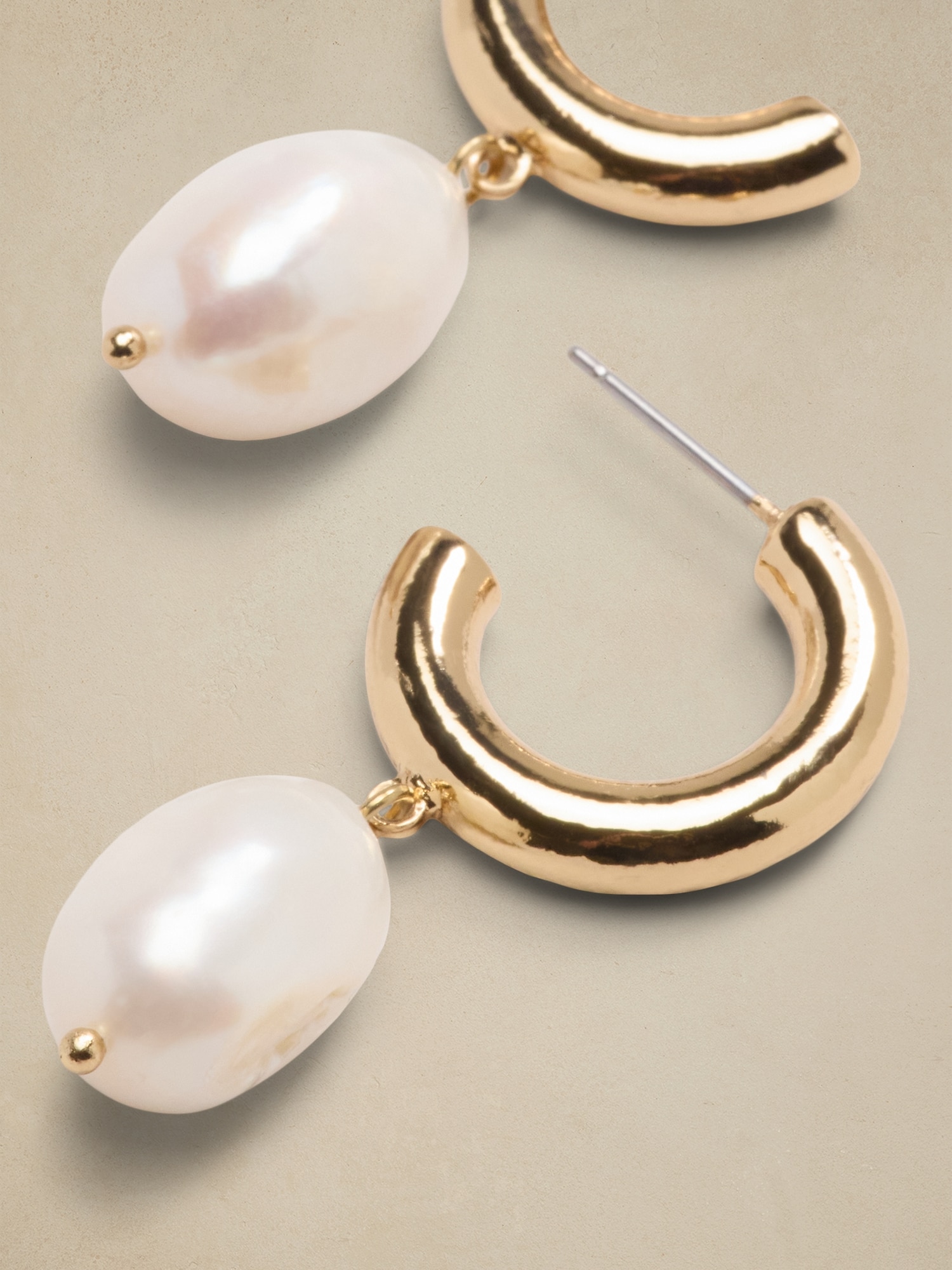 Half Hoop Pearl Drop Earrings