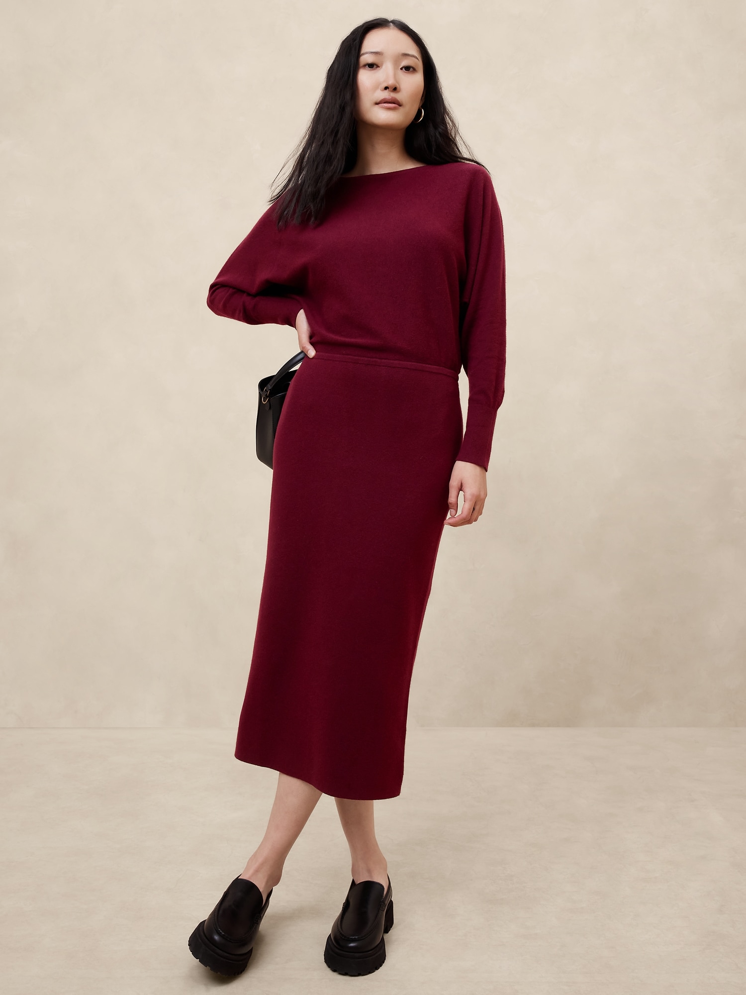 Dolman-Sleeve Midi Sweater Dress