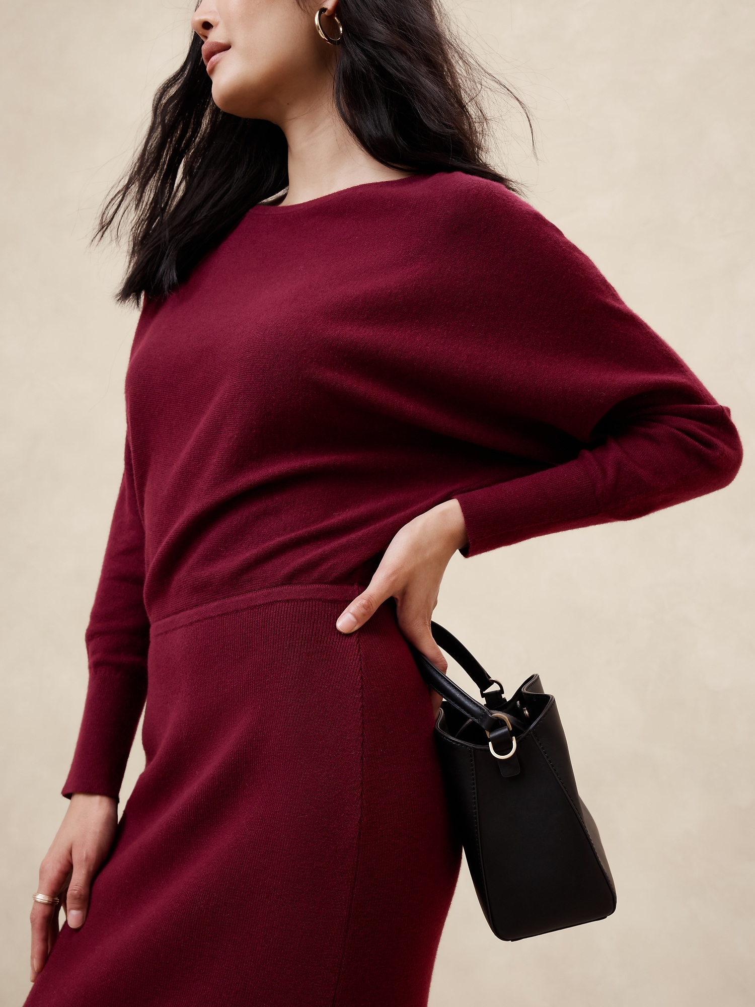 Dolman-Sleeve Midi Sweater Dress