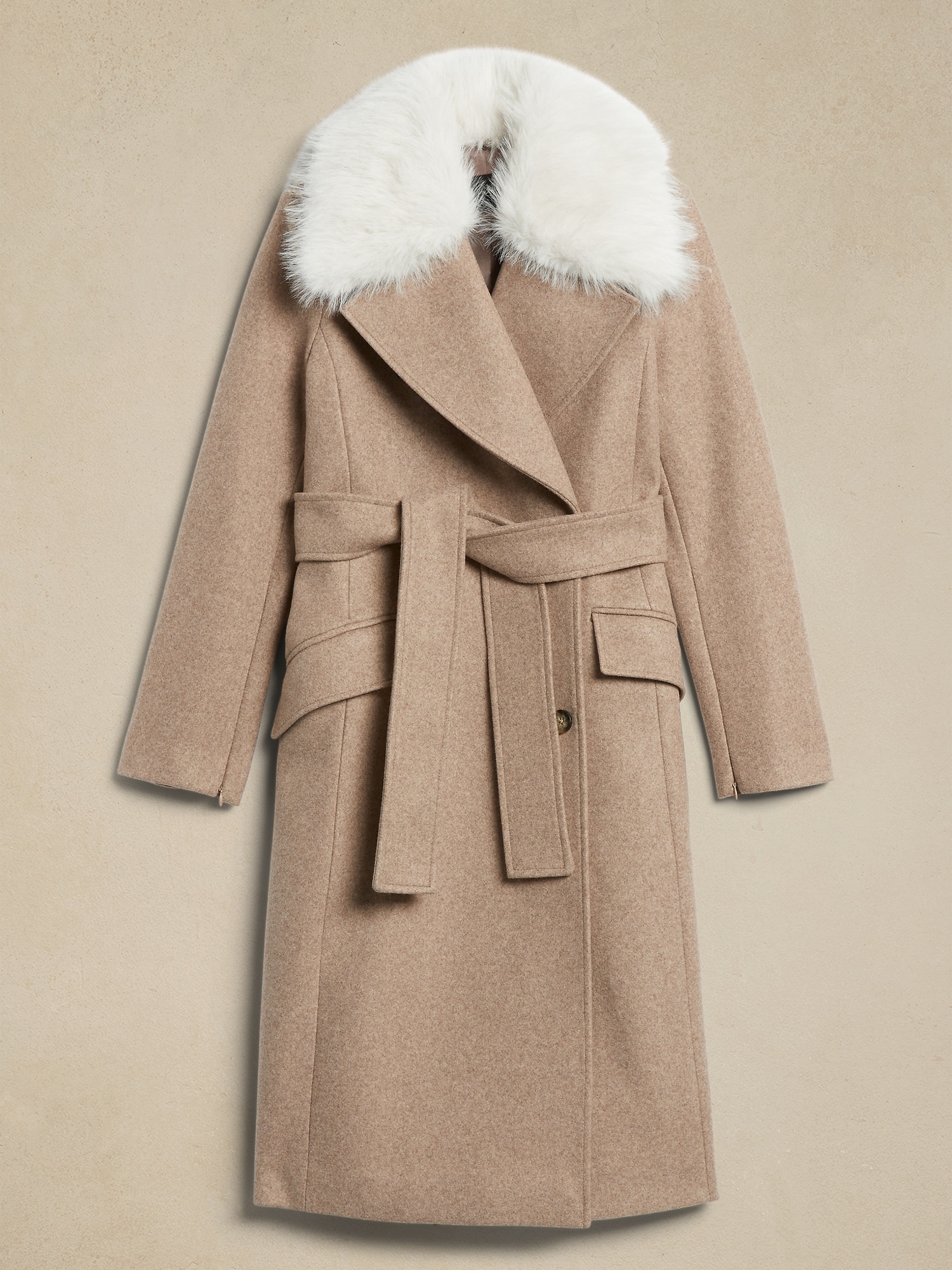 Removable Faux Fur Collar Coat