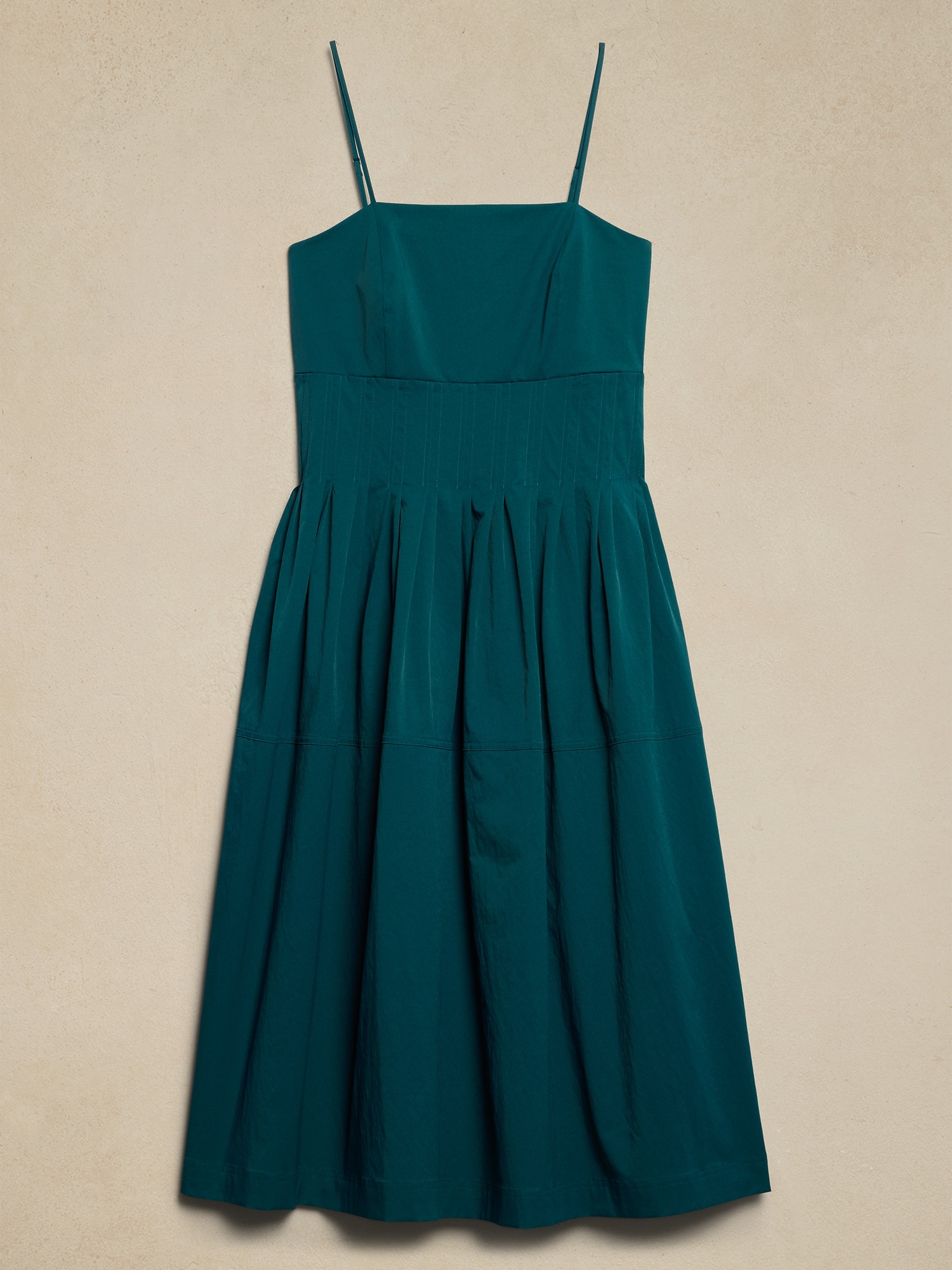 Pleated Taffeta Midi Dress