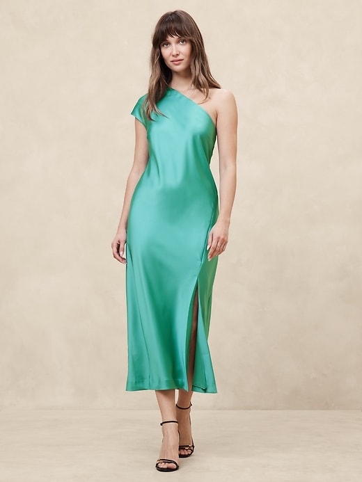 Satin One-Shoulder Midi Dress | Banana Republic Factory