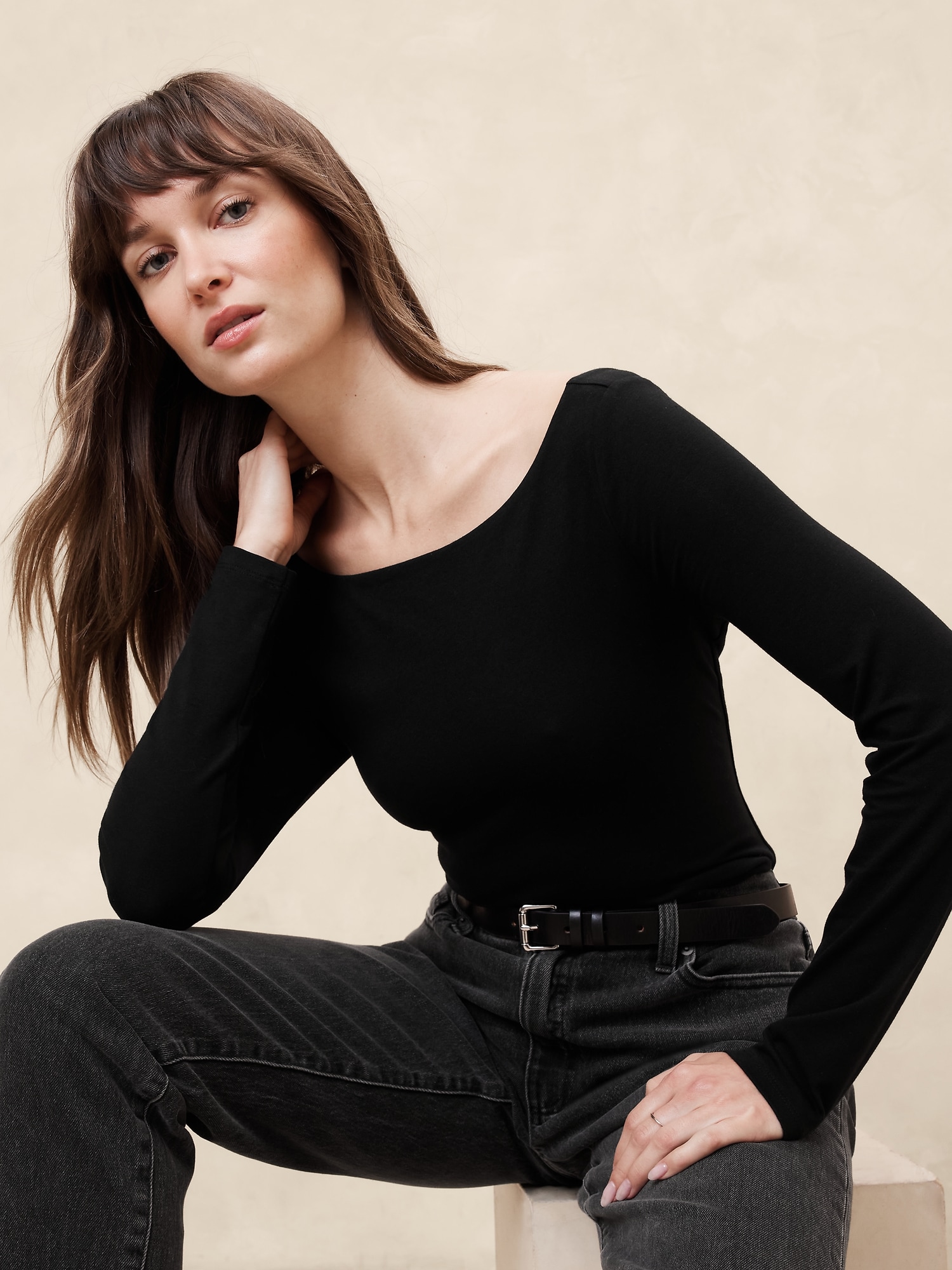 Soft Stretch Open Back Top - Black