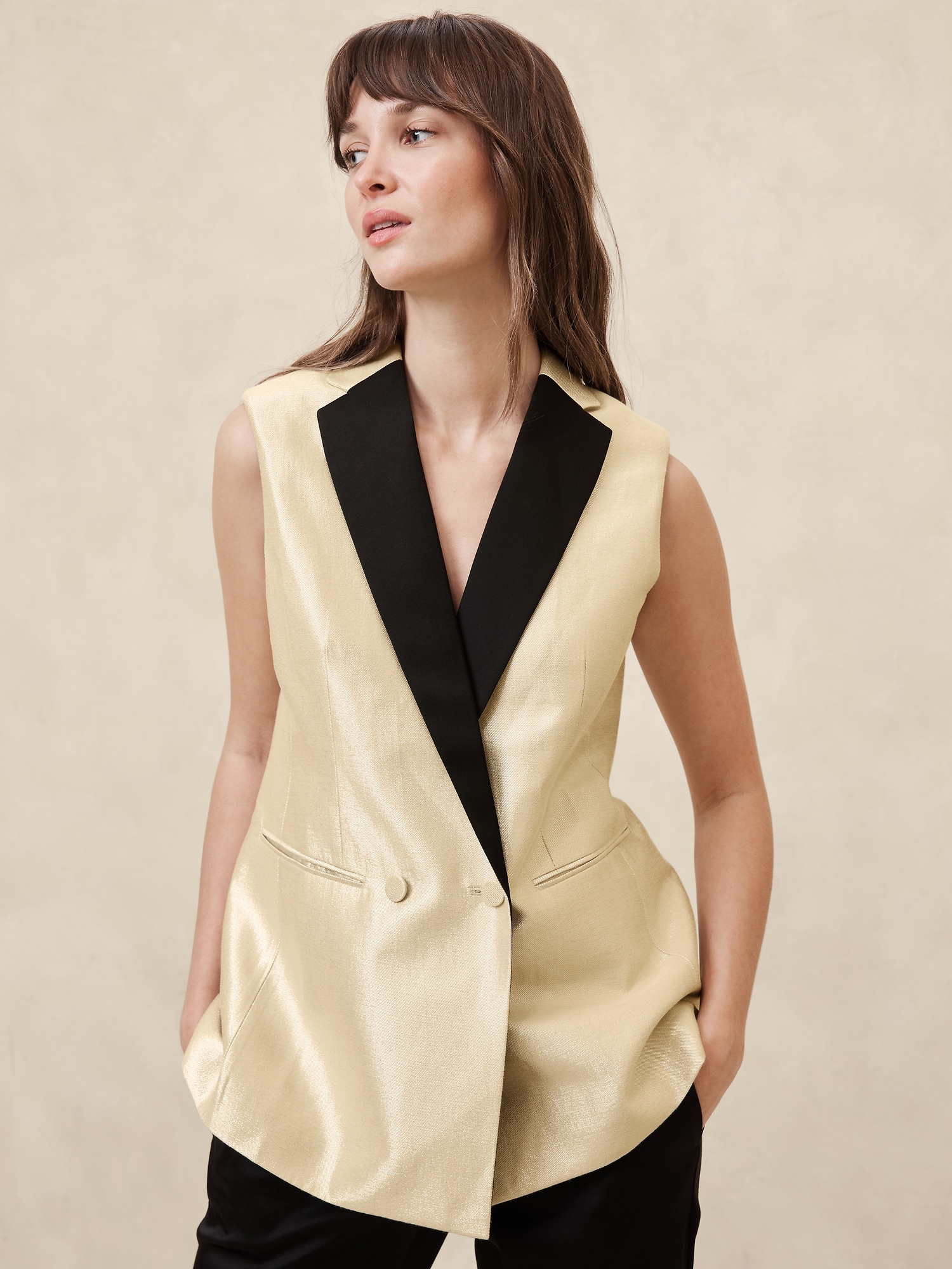 Metallic Twill Suiting Vest