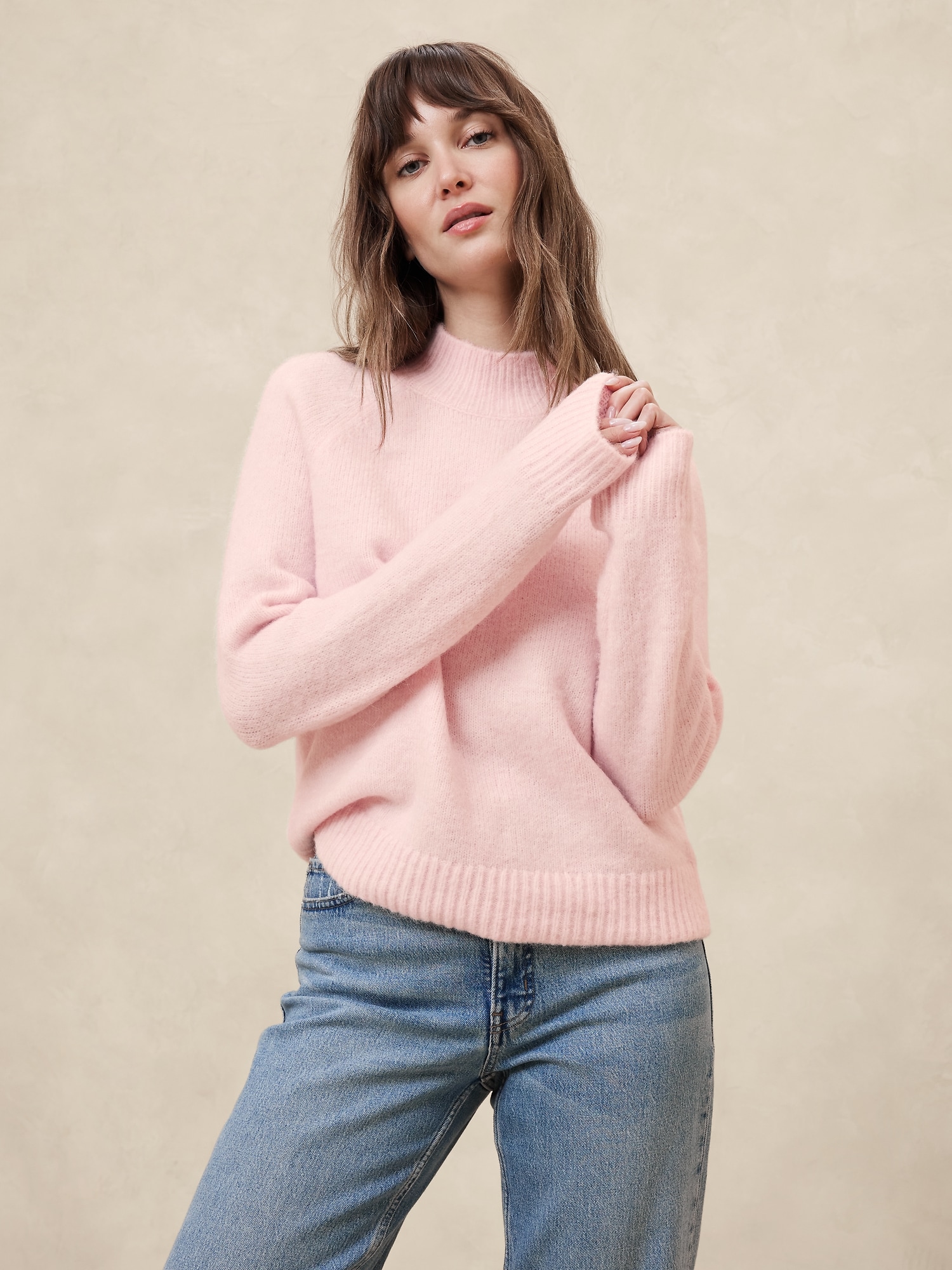 Fuzzy Mock-Neck Sweater