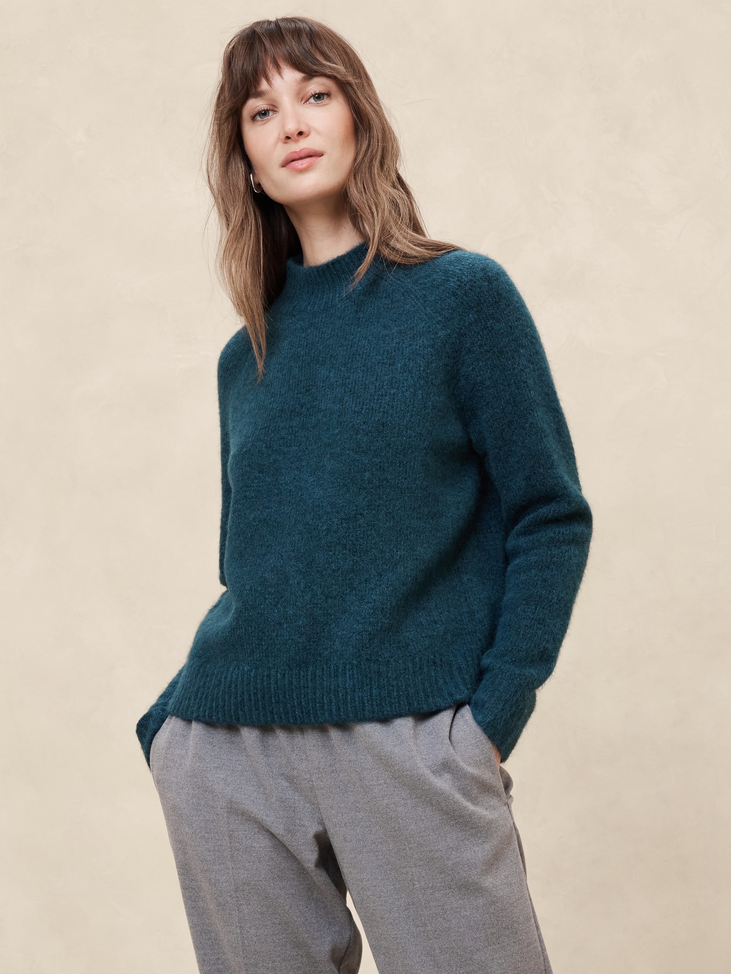 Fuzzy Mock Neck Sweater Banana Republic Factory