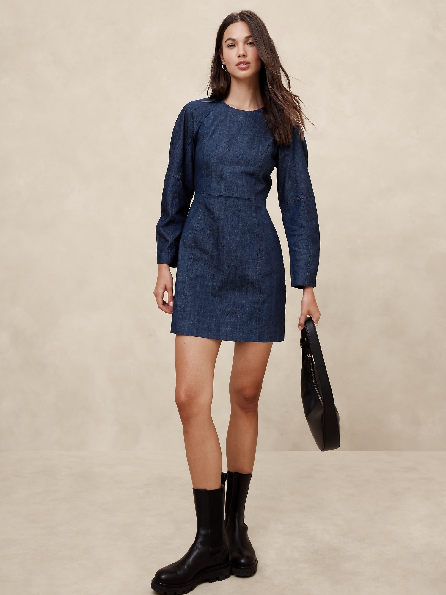 Contoured Denim Mini Dress - Blue