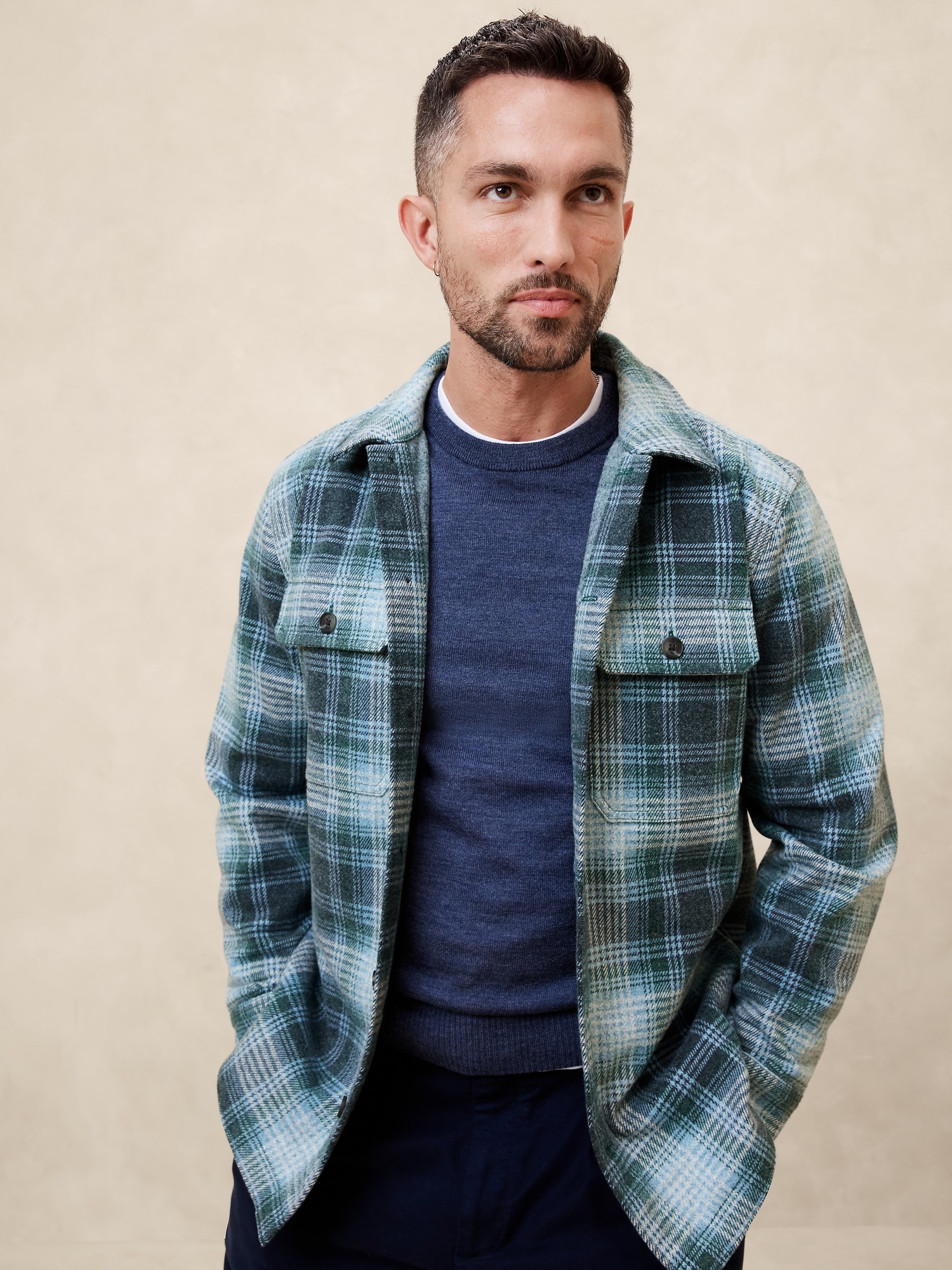 Melton Plaid Shirt Jacket