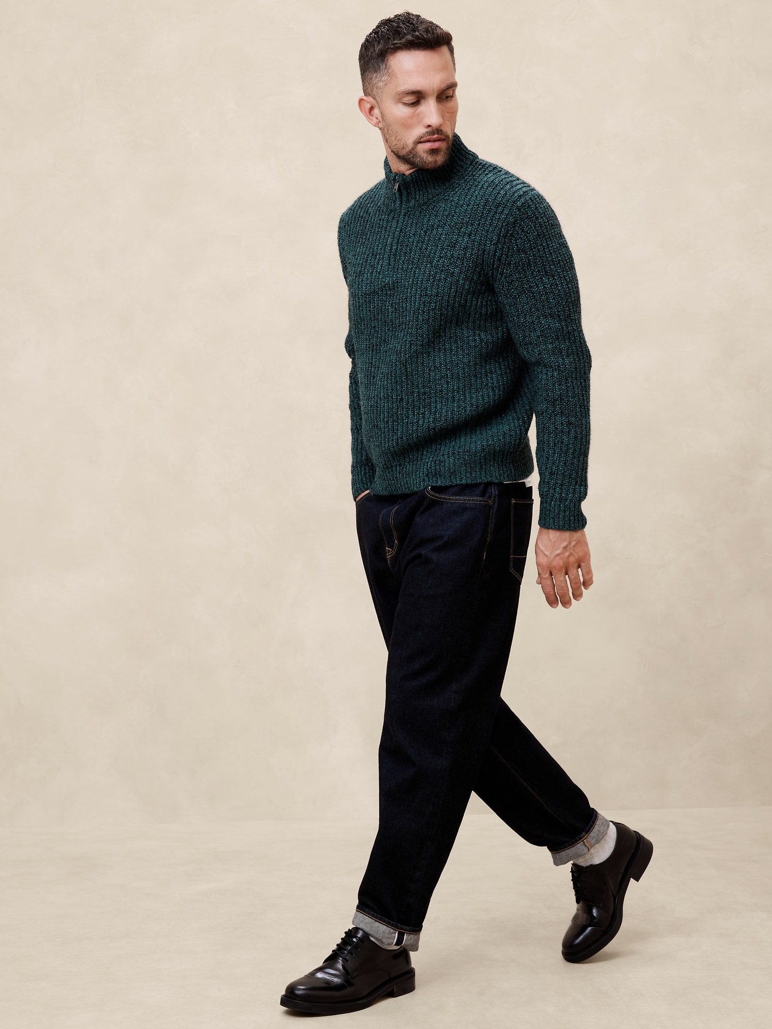 Marled Half-Zip Sweater - Blue