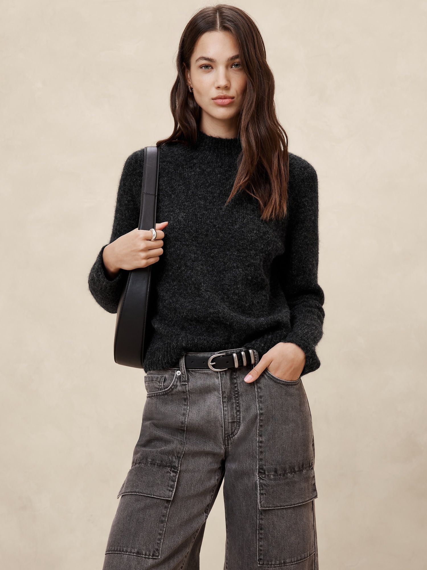 Fuzzy Mock-Neck Sweater