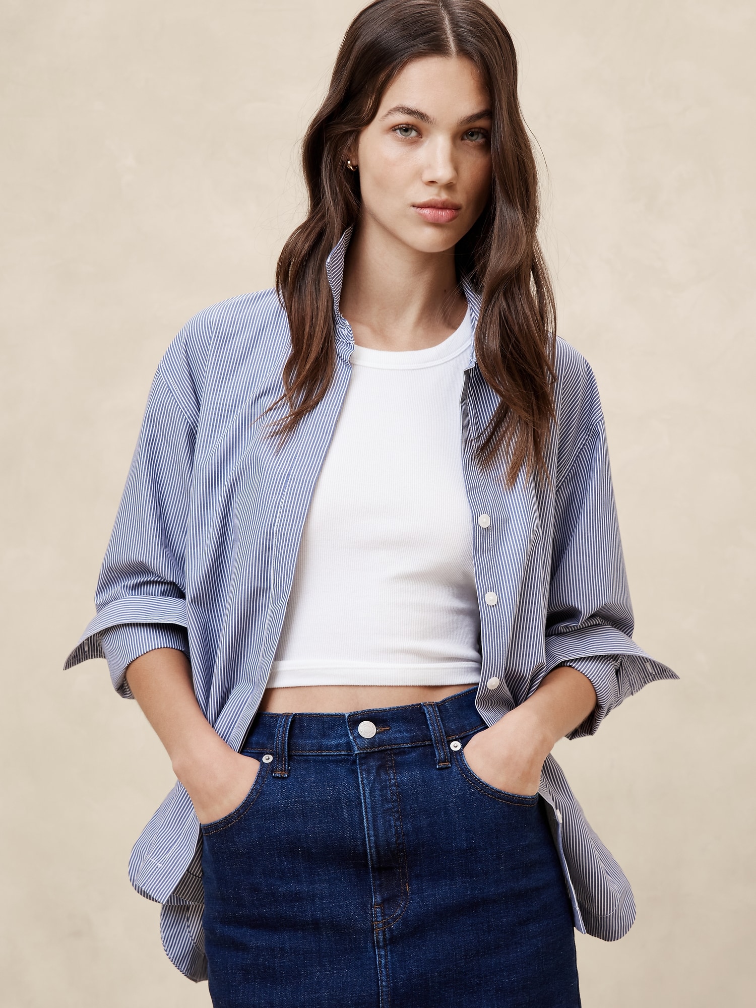 Oversized Cotton Shirt - Blue