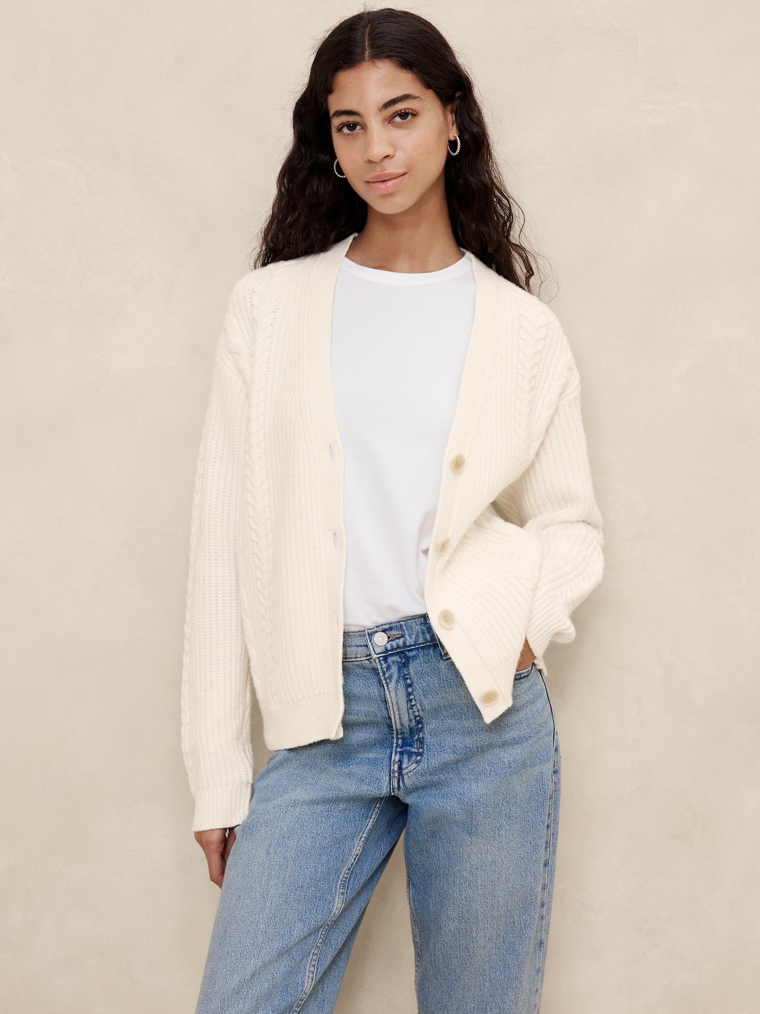 Cable Cardigan - White