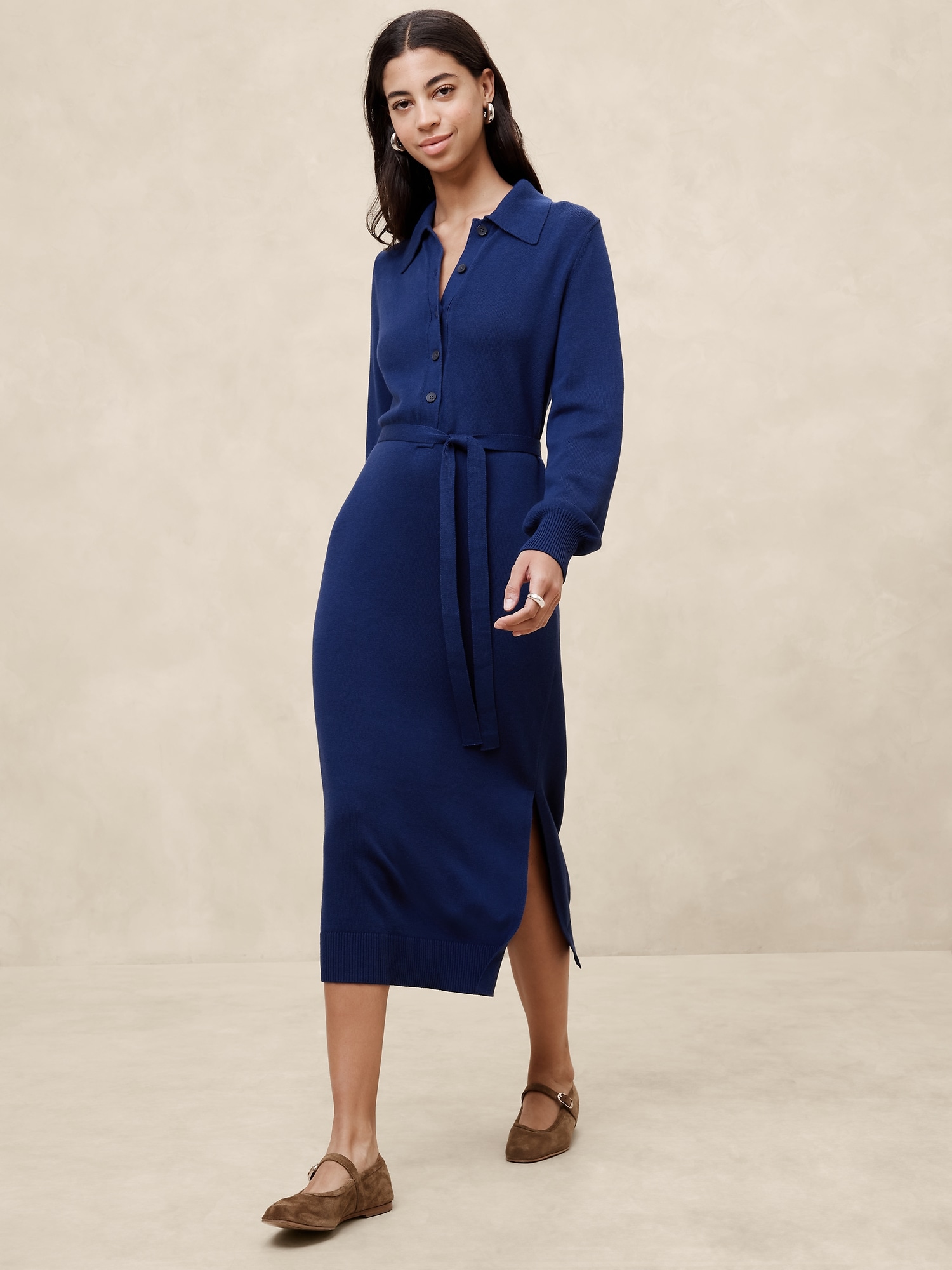 Buttoned Midi Sweater Dress