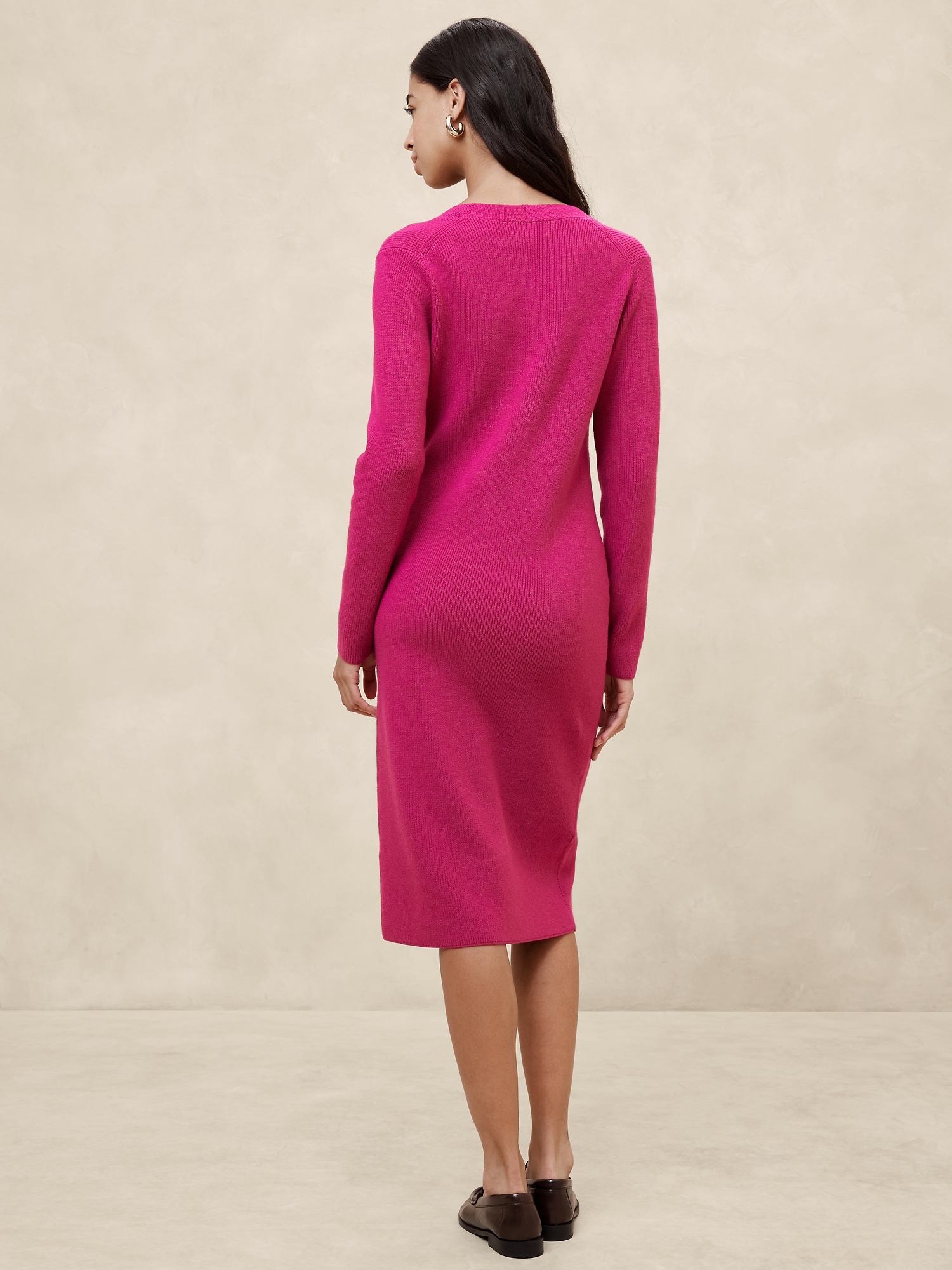 V-Neck Knee-Length Sweater Dress