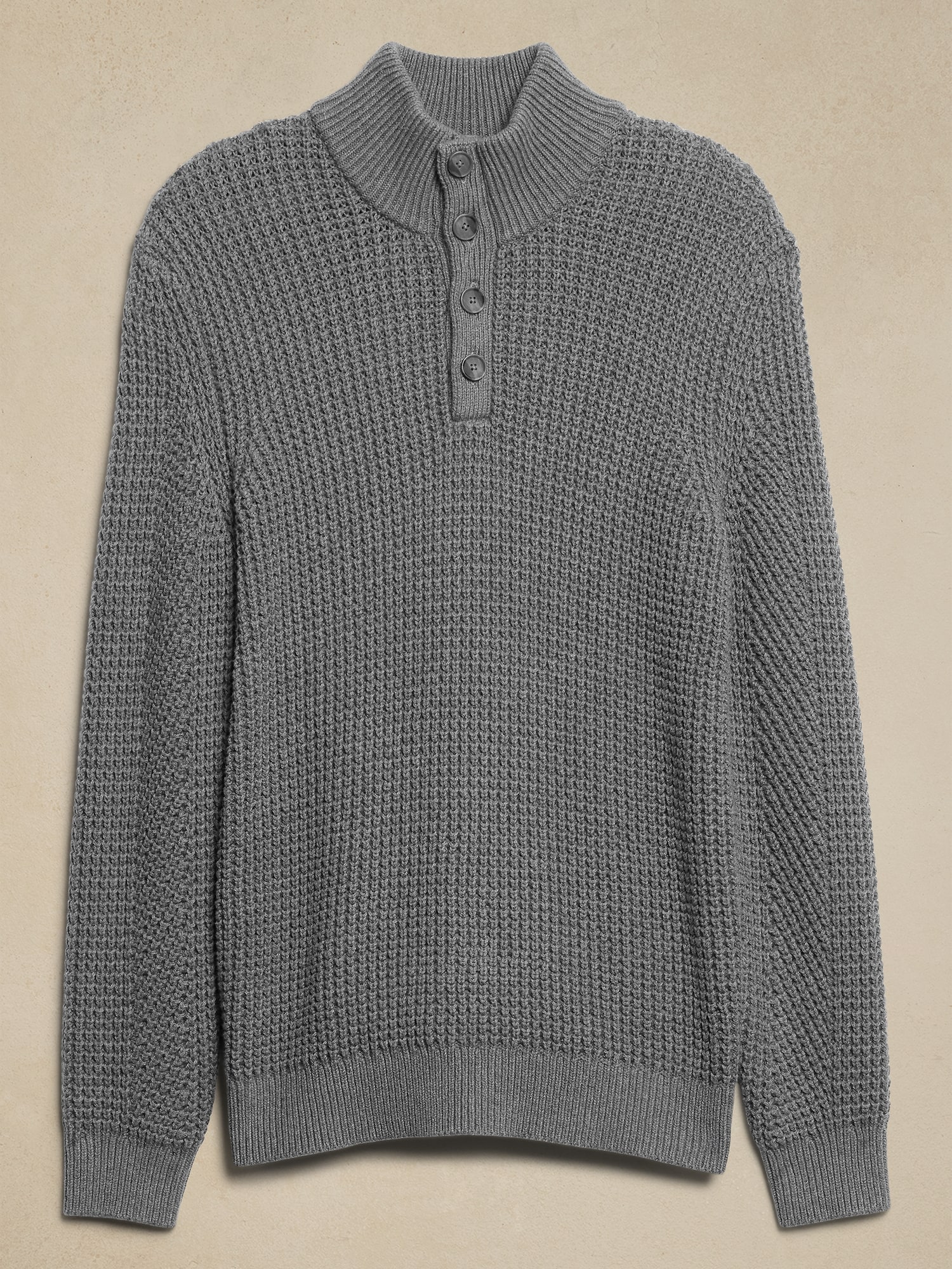 Chunky Waffle Buttoned-Neck Sweater