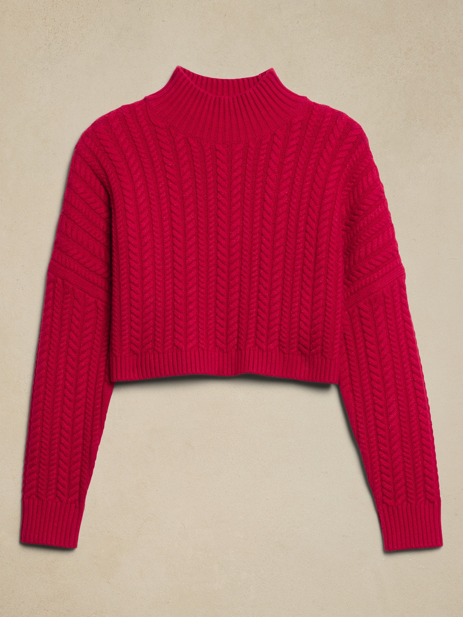 Cropped Cable Turtleneck Sweater